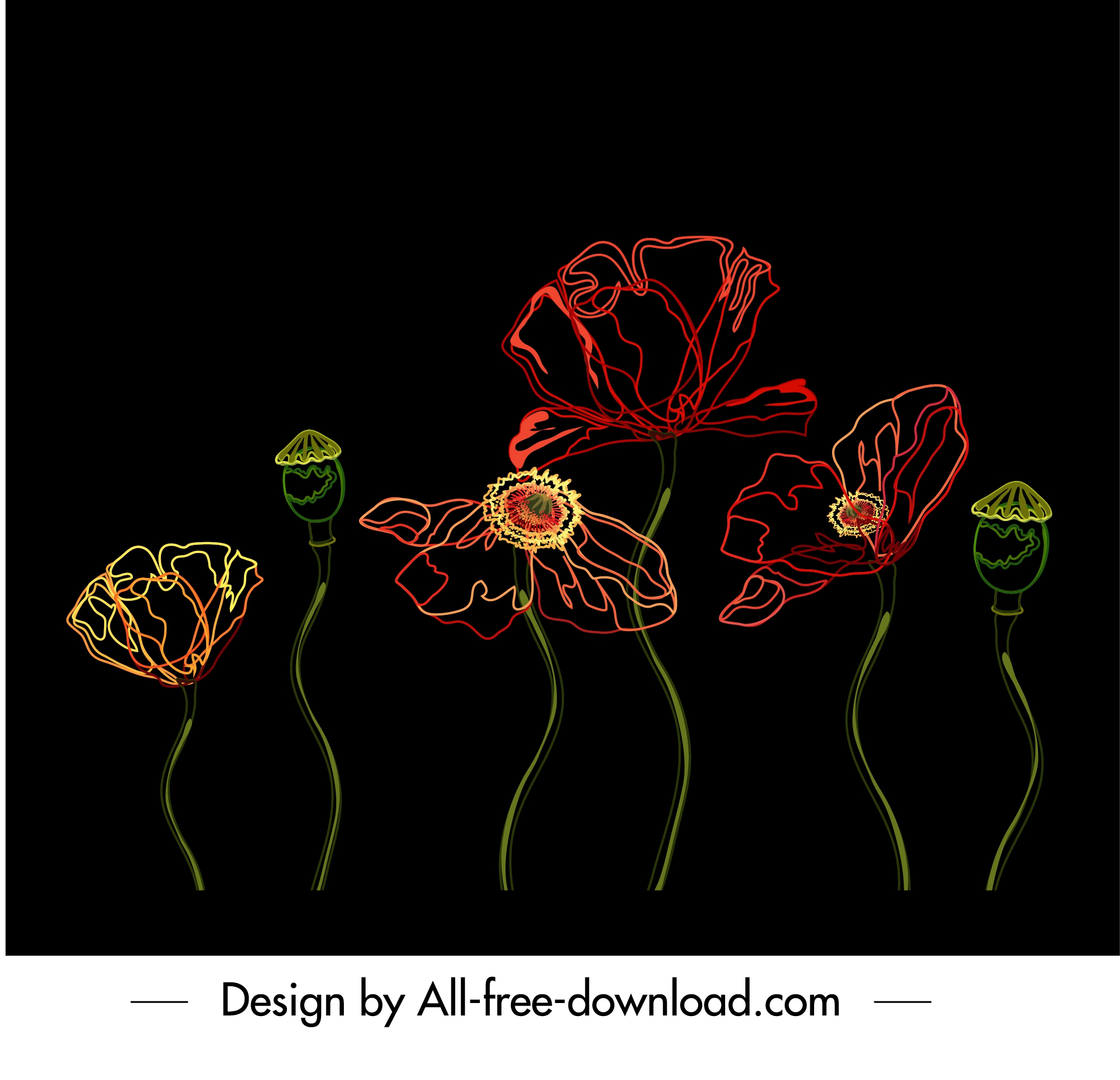 natural flower painting colored dark decor handdrawn sketch