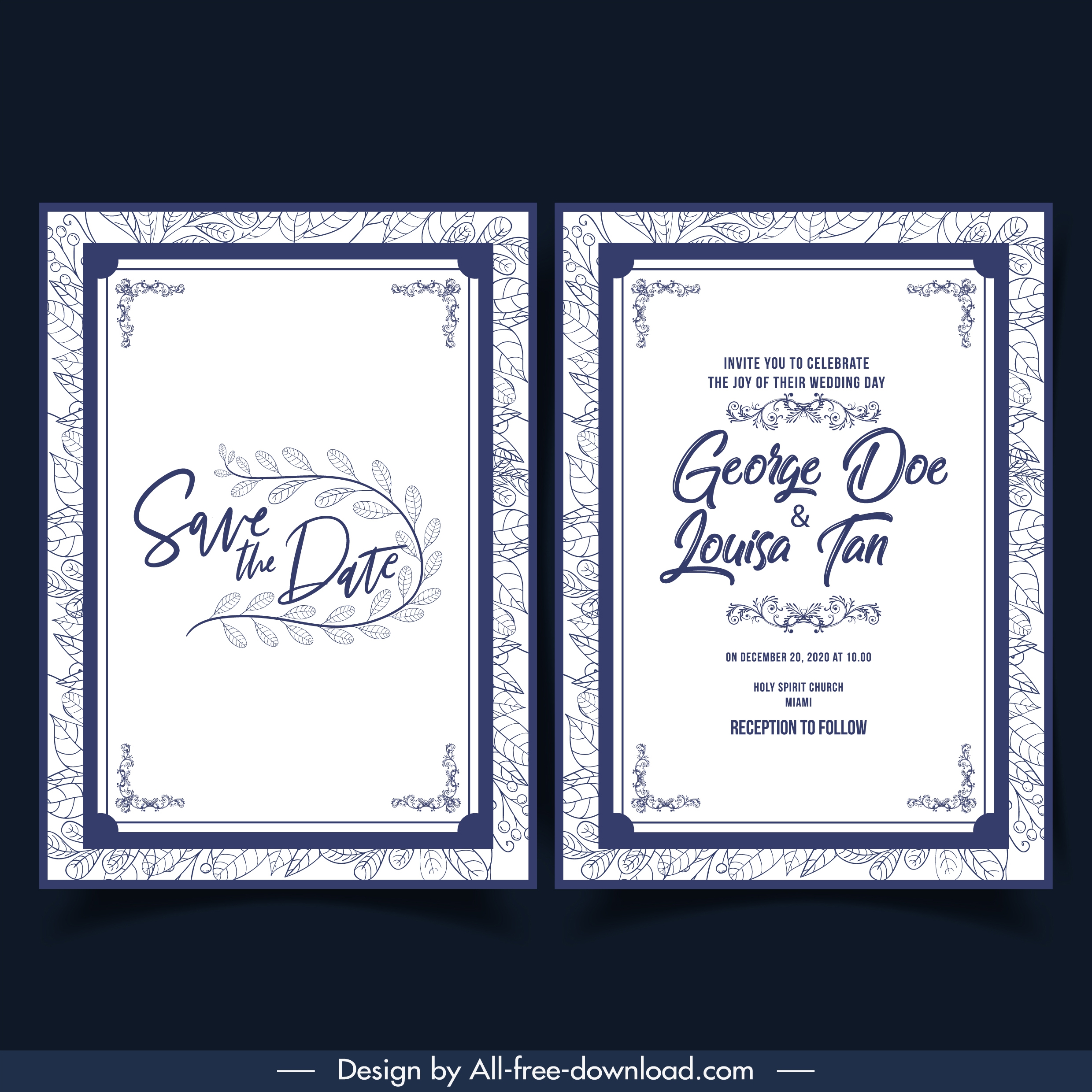 wedding card template classical elegant simple decor floral backdrop