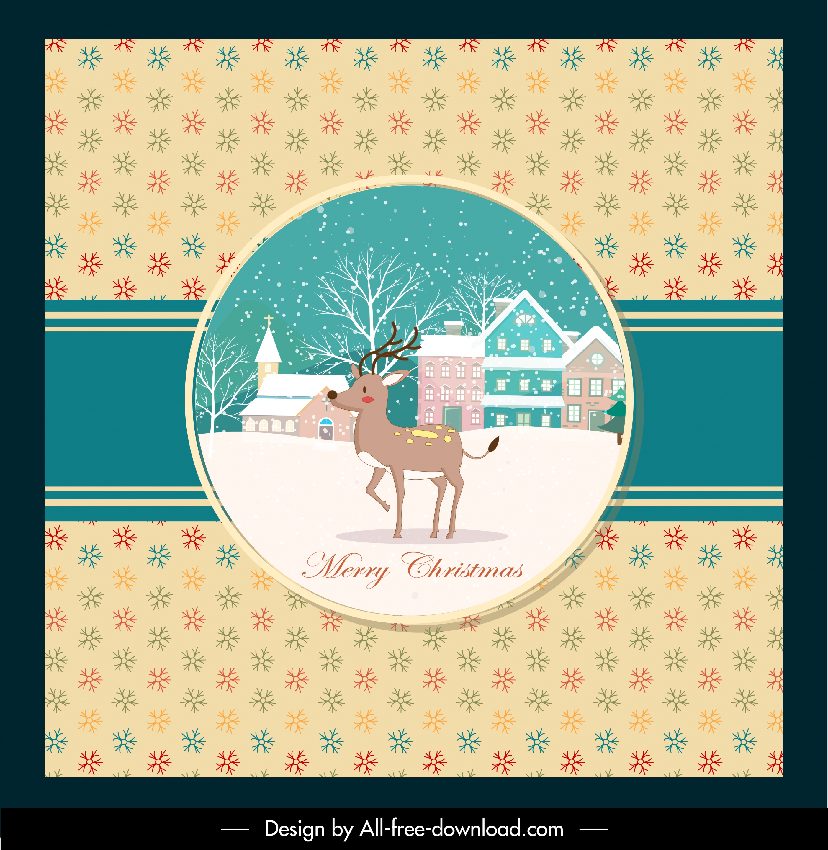 christmas card template snowflakes reindeer snow scene decor