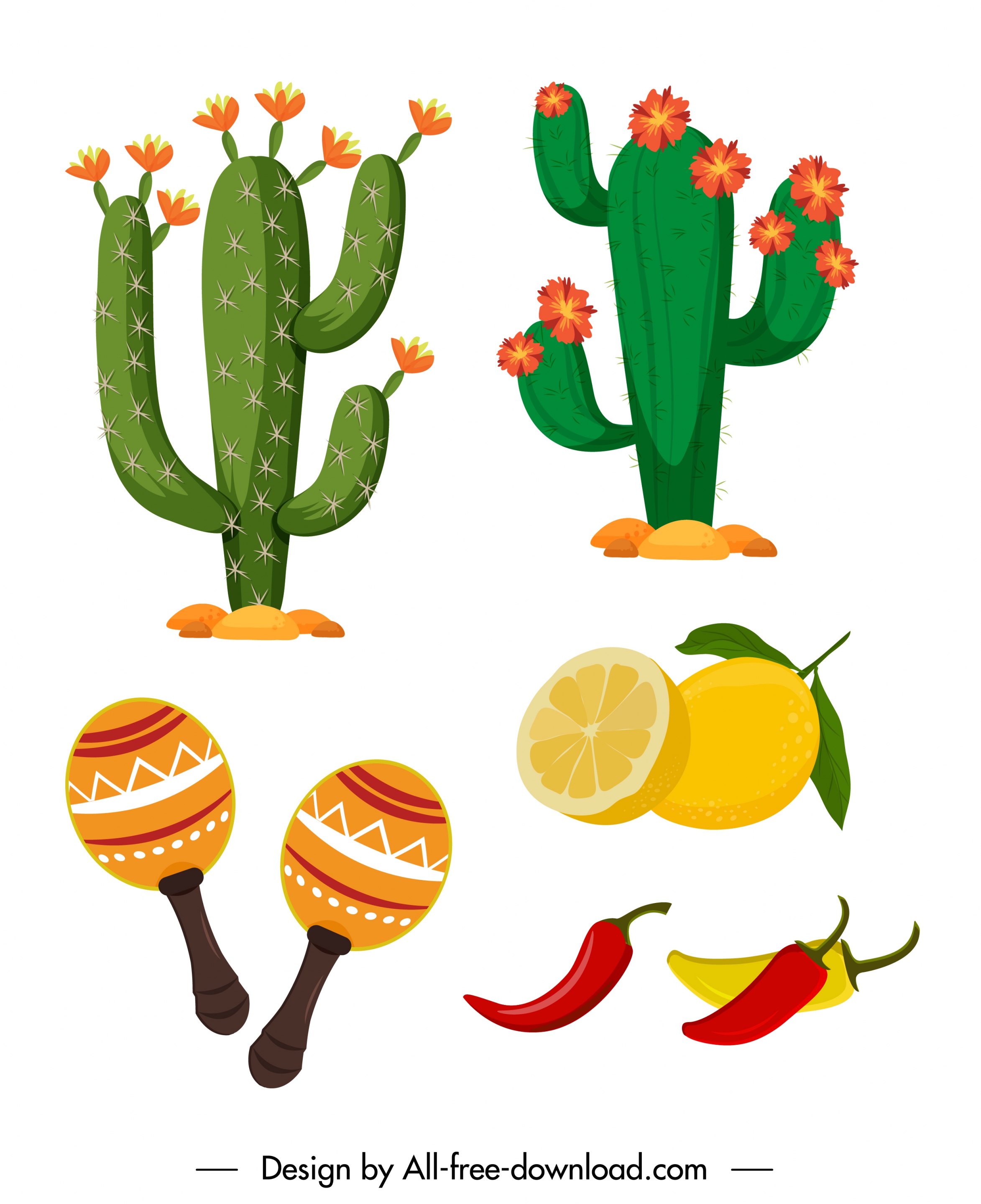 mexico design elements cacti food ingredients sketch