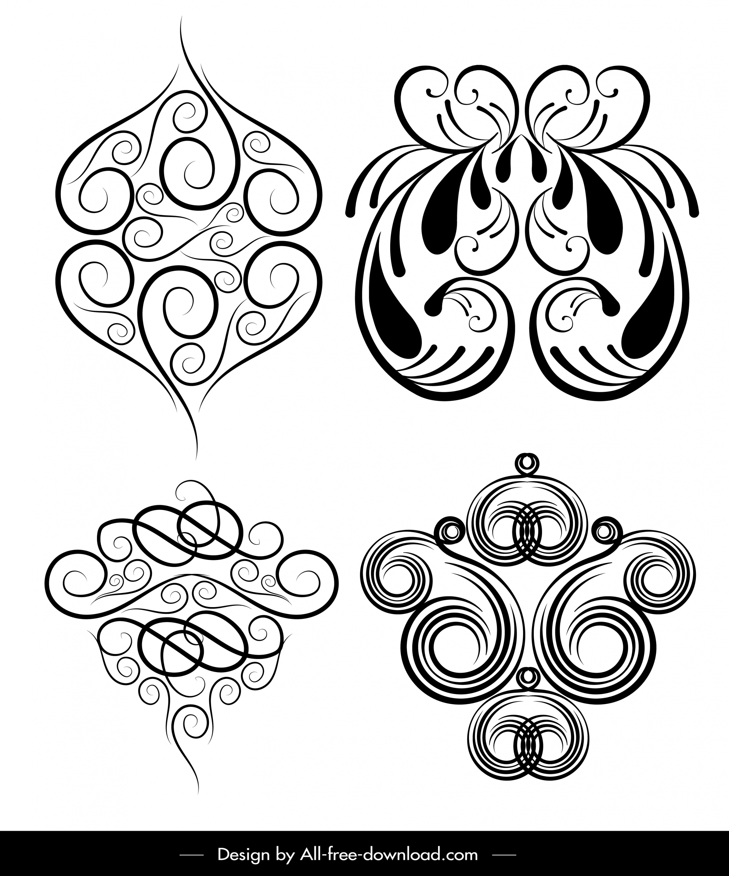 decorative element templates black white classic symmetric seamless