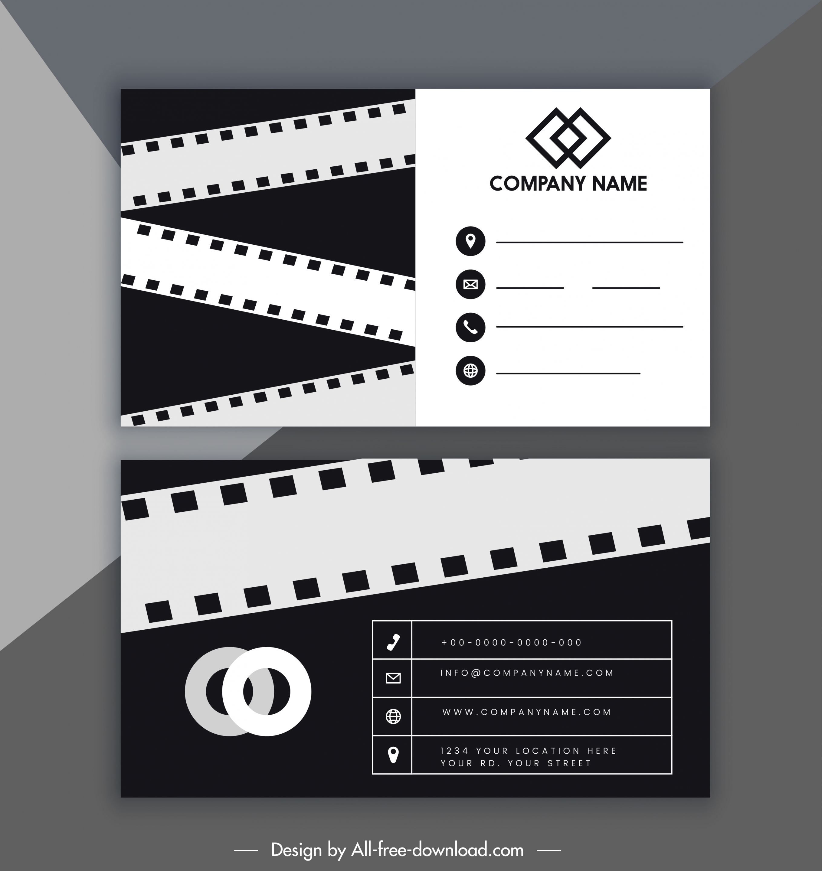 business card template black white film strip decor