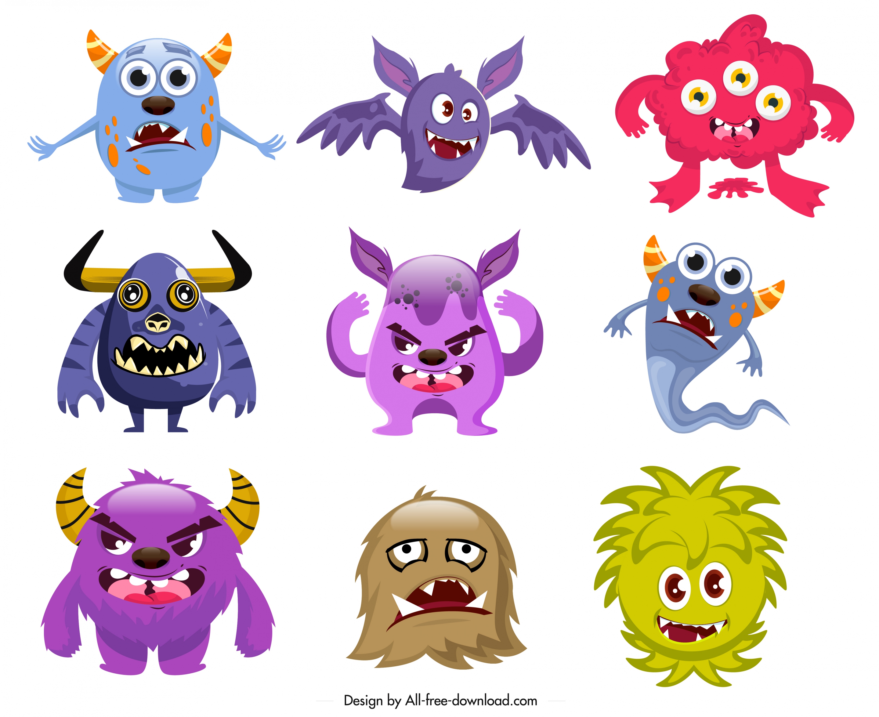 monster icons collection funny cartoon characters sketch