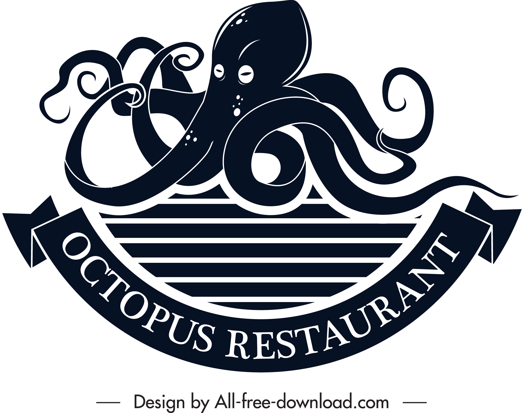 seafood restaurant logo octopus icon black white sketch