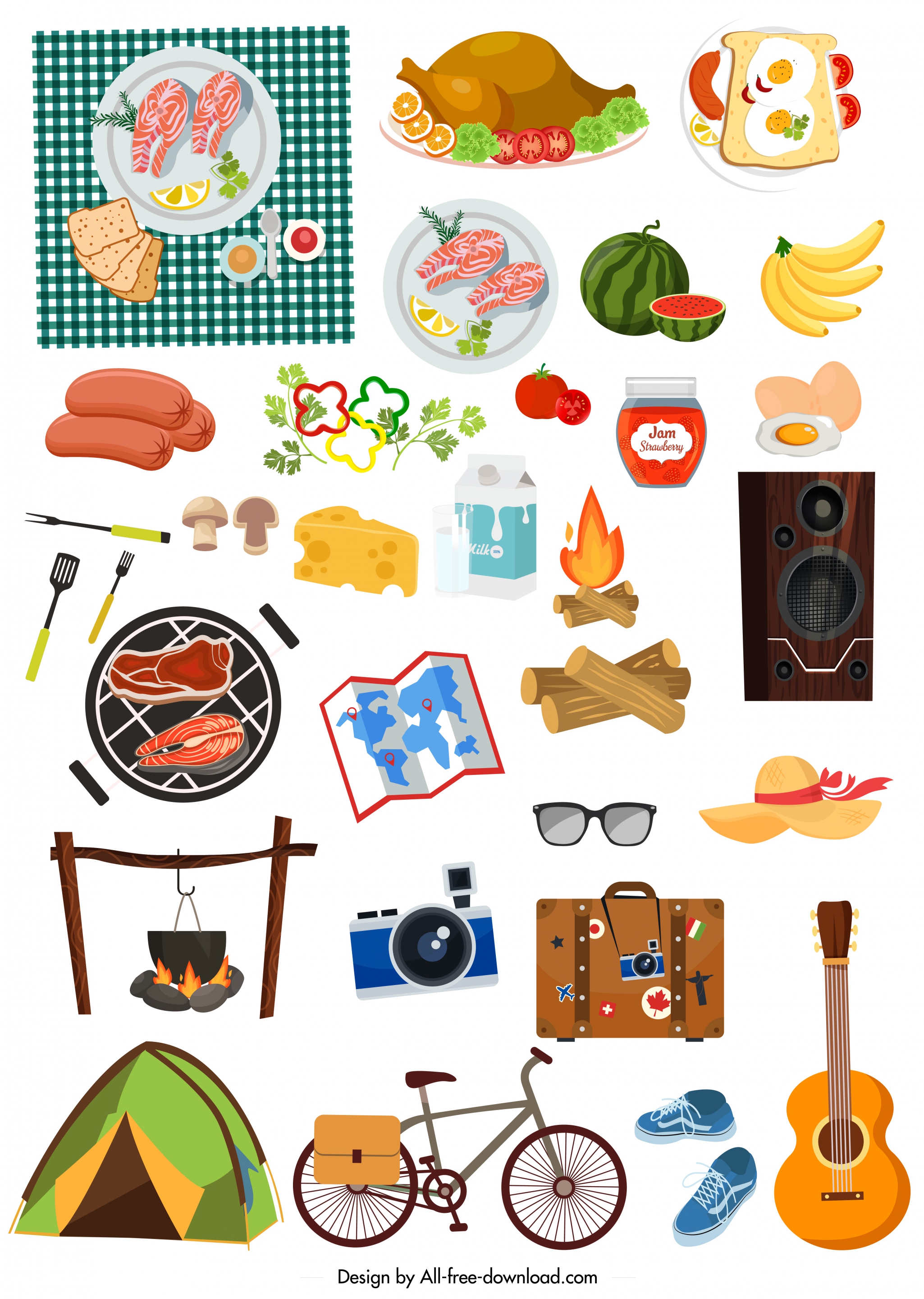 picnic design elements food personal utensils icons