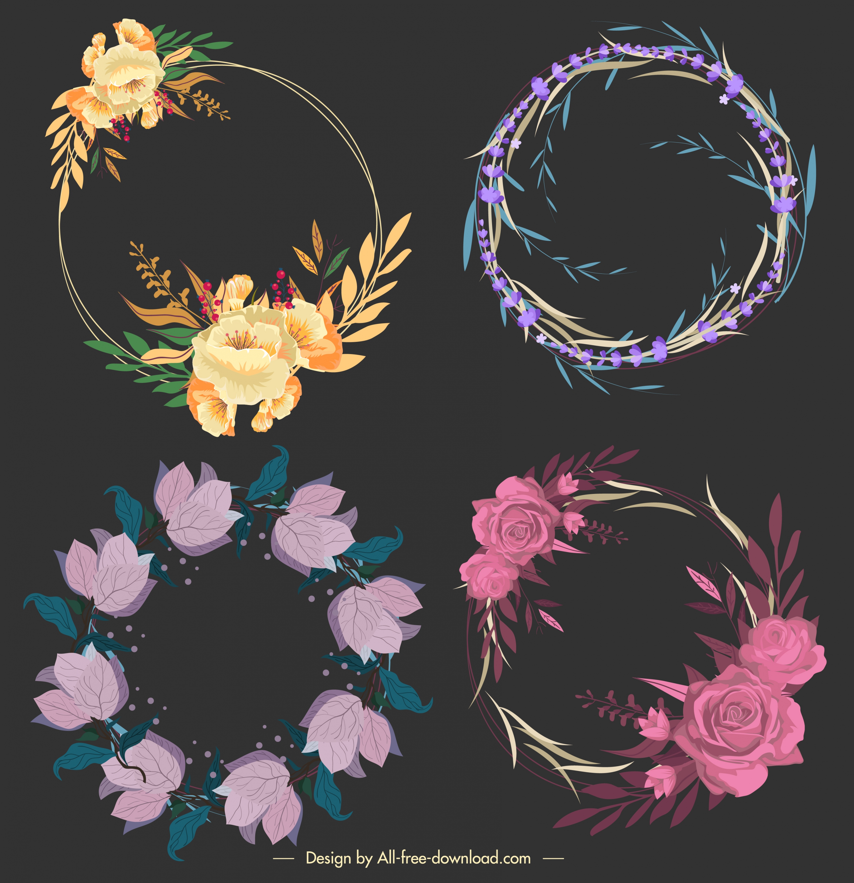 flora wreath templates dark colored classical decor