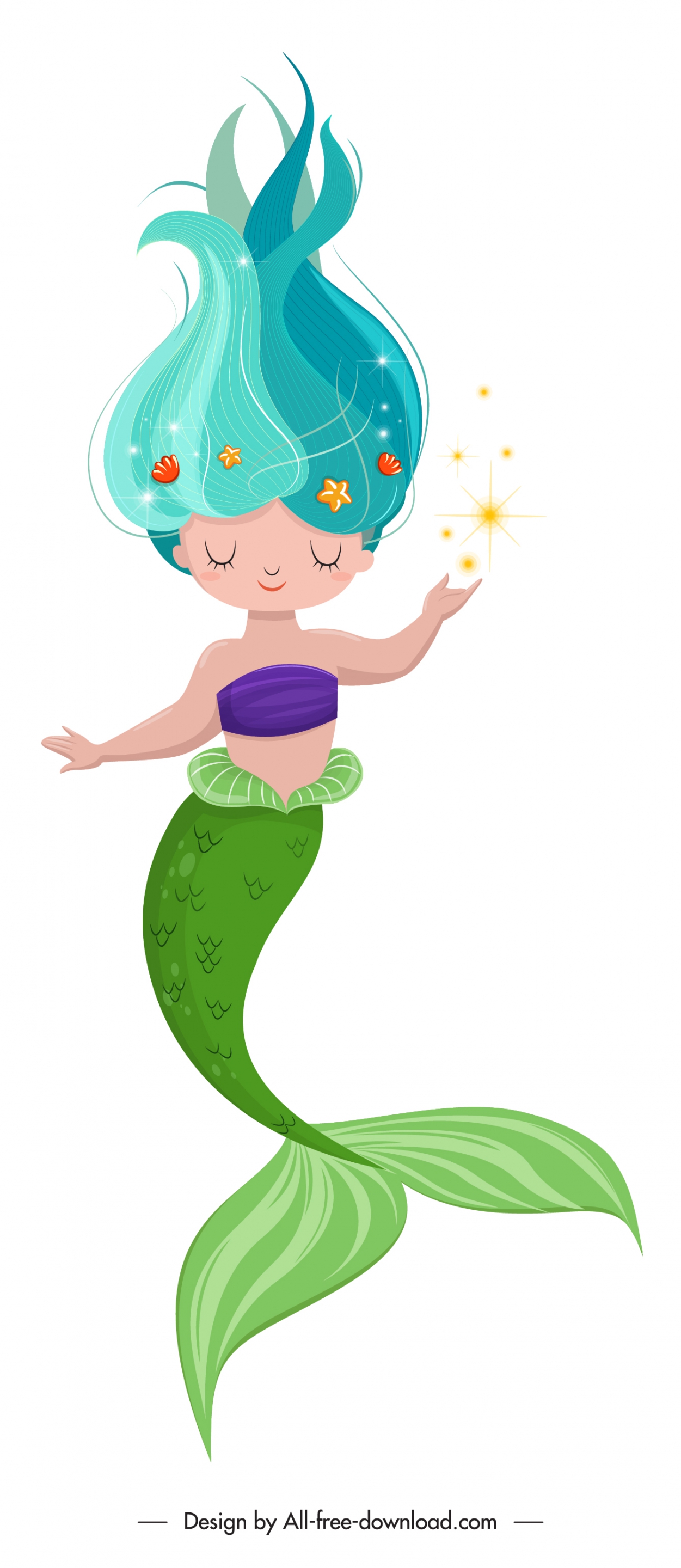 fairy tale character mermaid icon cute cartoon sketch