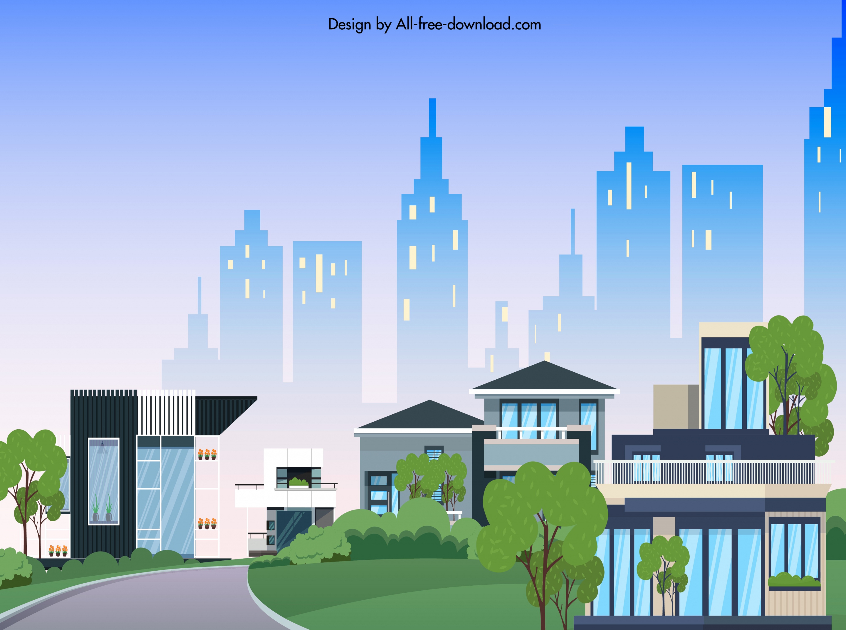 city scene background colorful modern design cartoon sketch