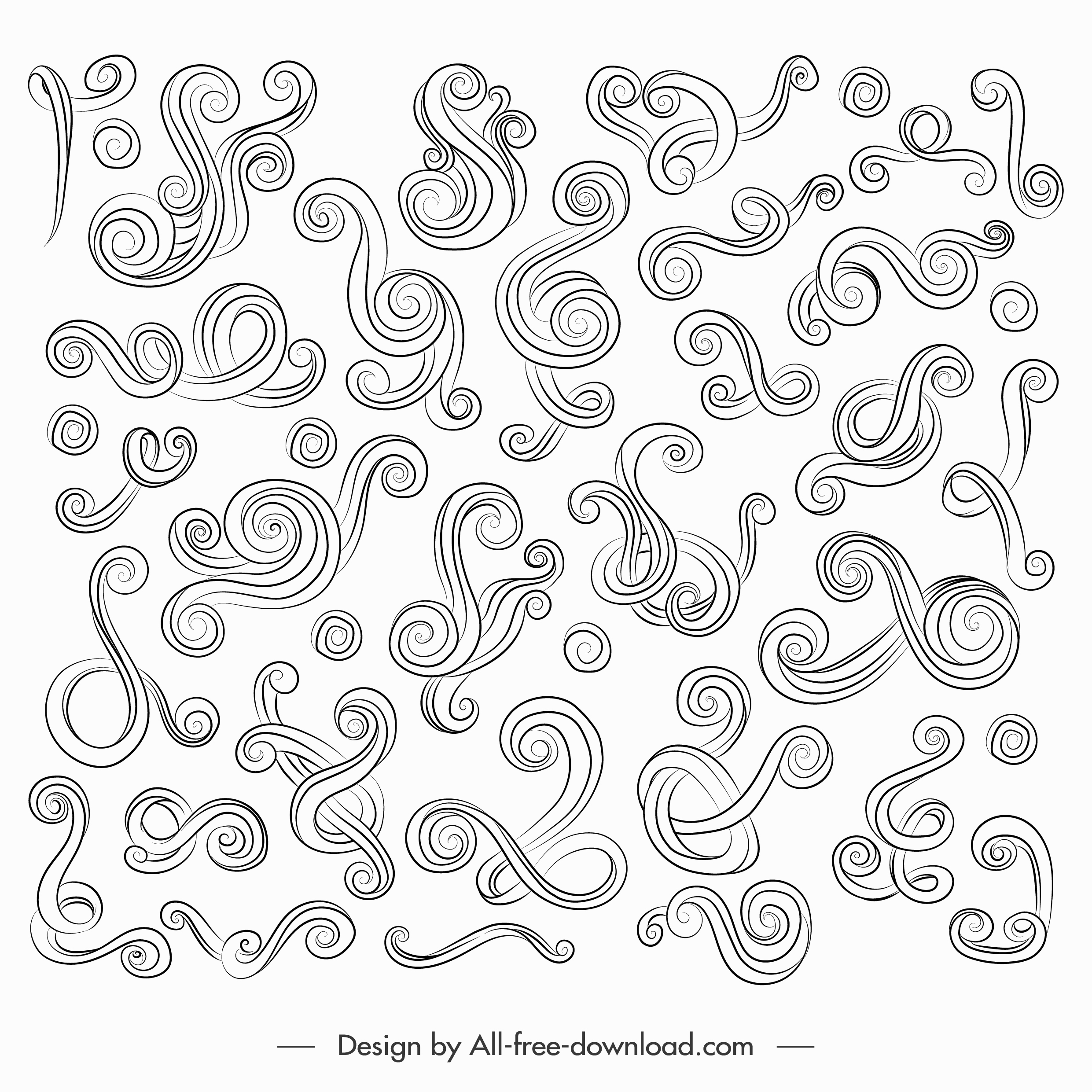 documents ornament elements collection swirled lines sketch