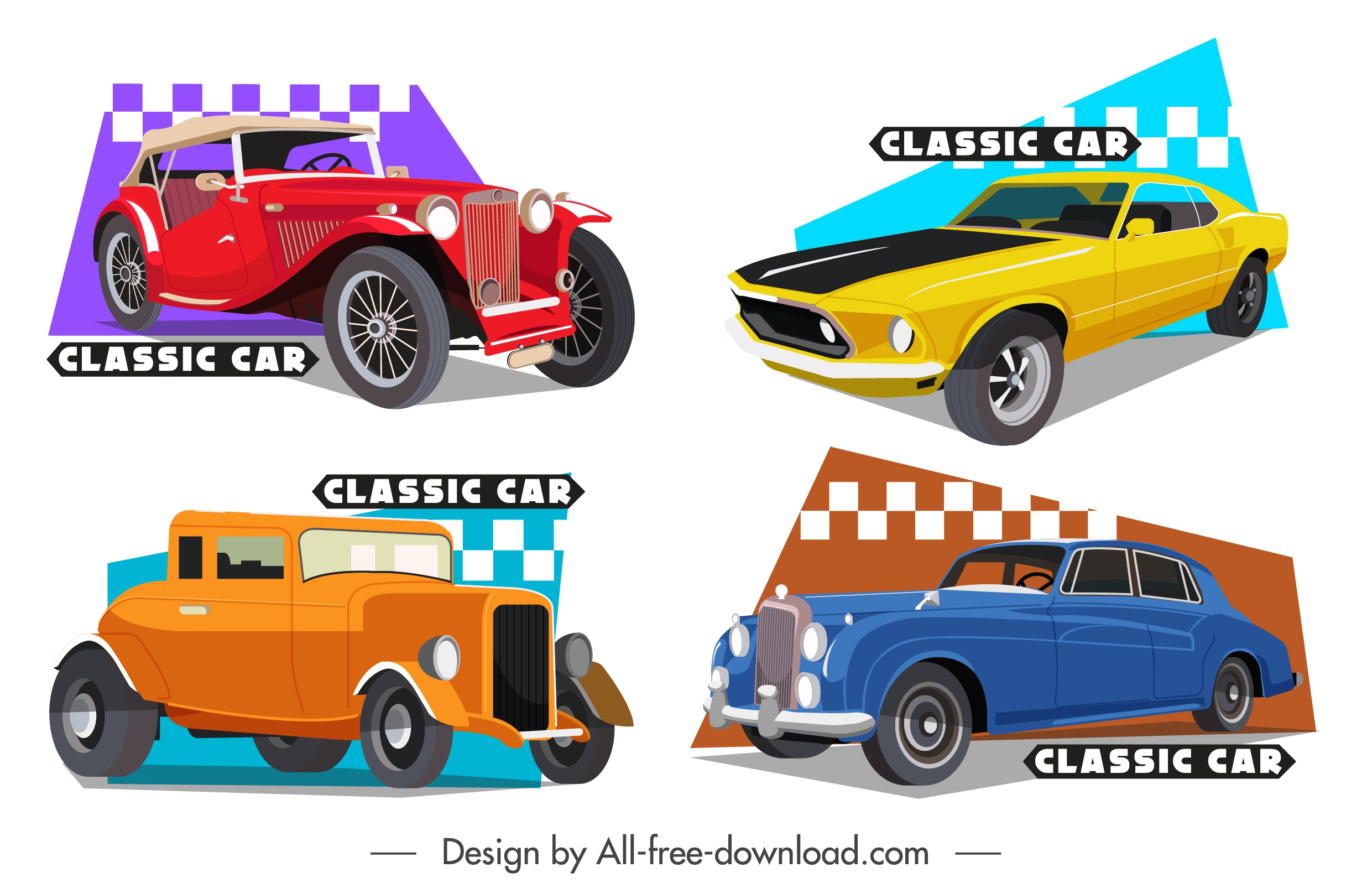 classical car templates colored 3d design