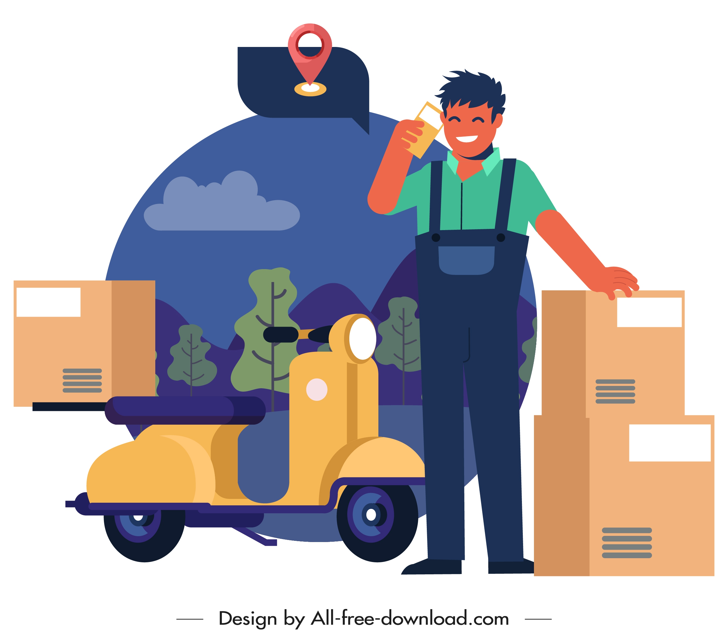 shipper conception painting delivery man icon cartoon character