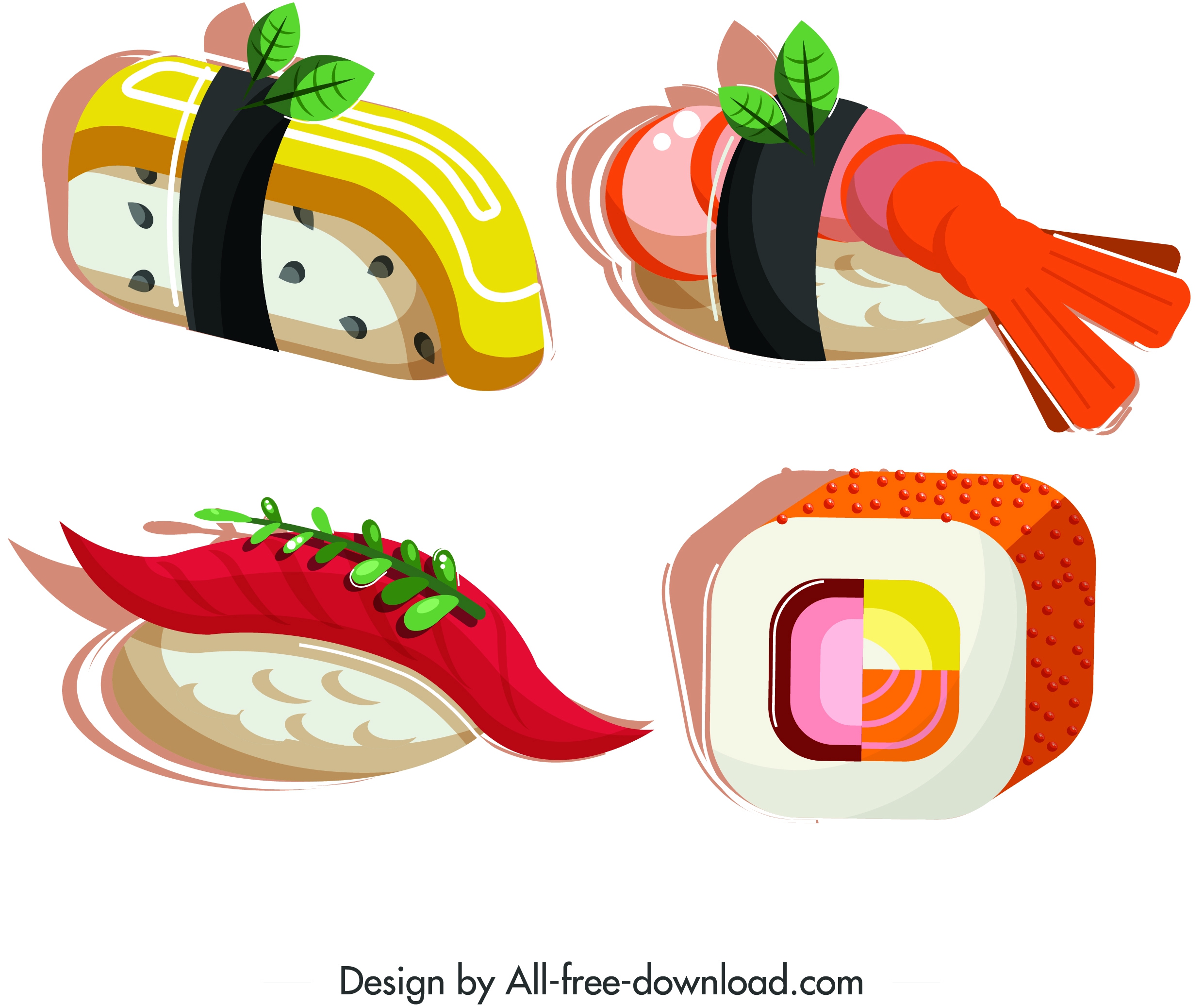 sushi food icons shrimp egg salmon squared design