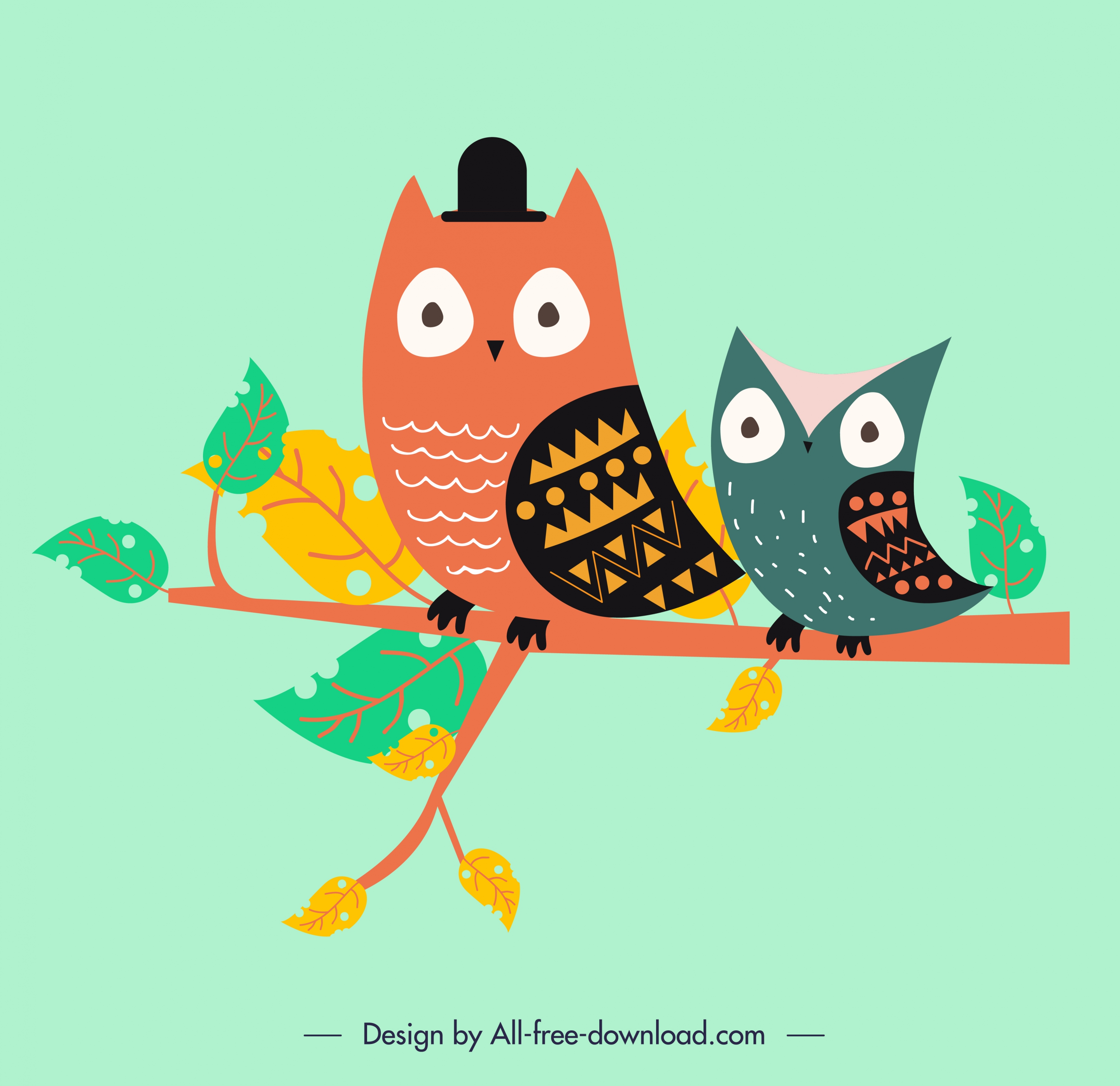 animal background stylized owl icons colored cartoon design