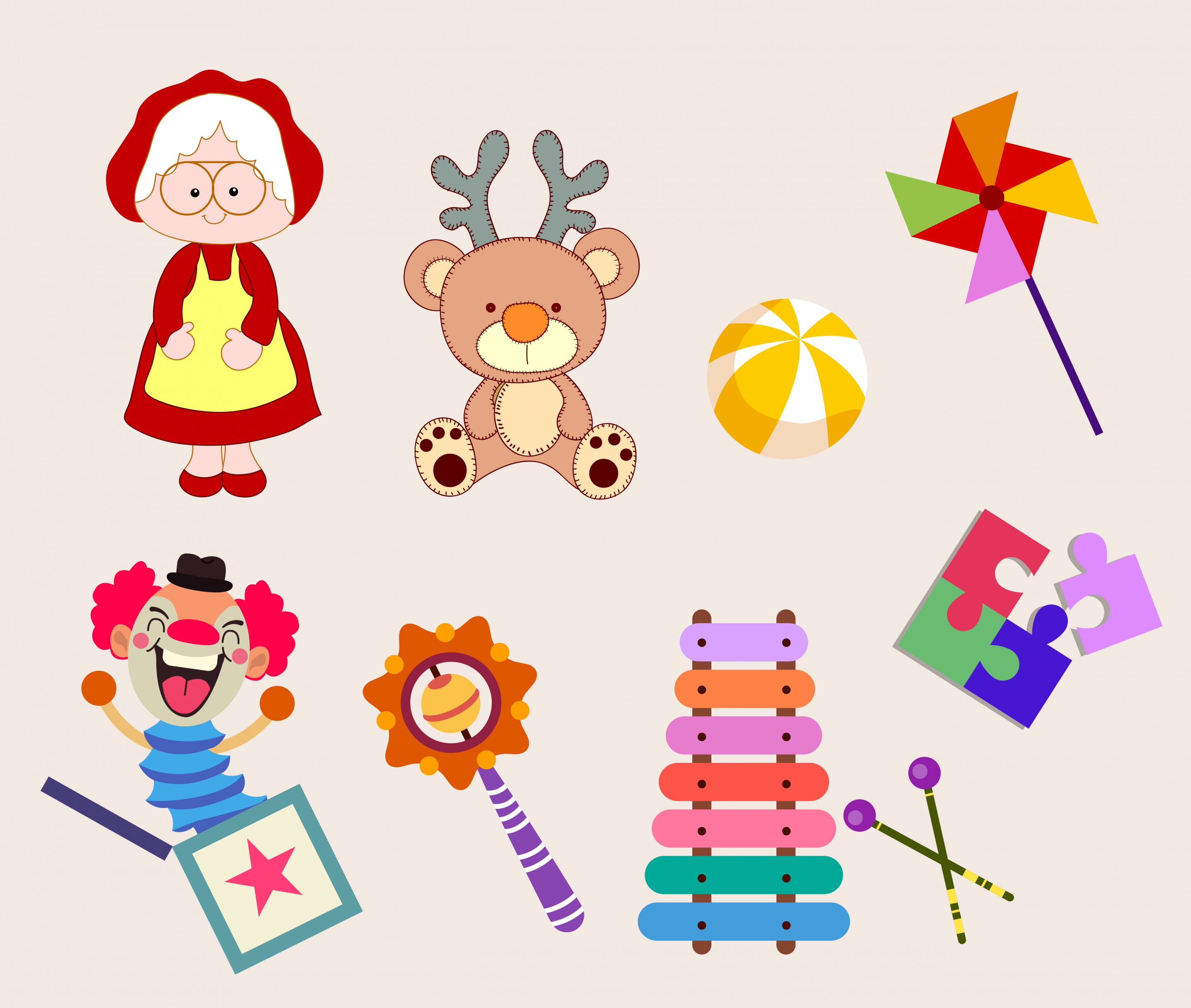 toys icons colored objects decor