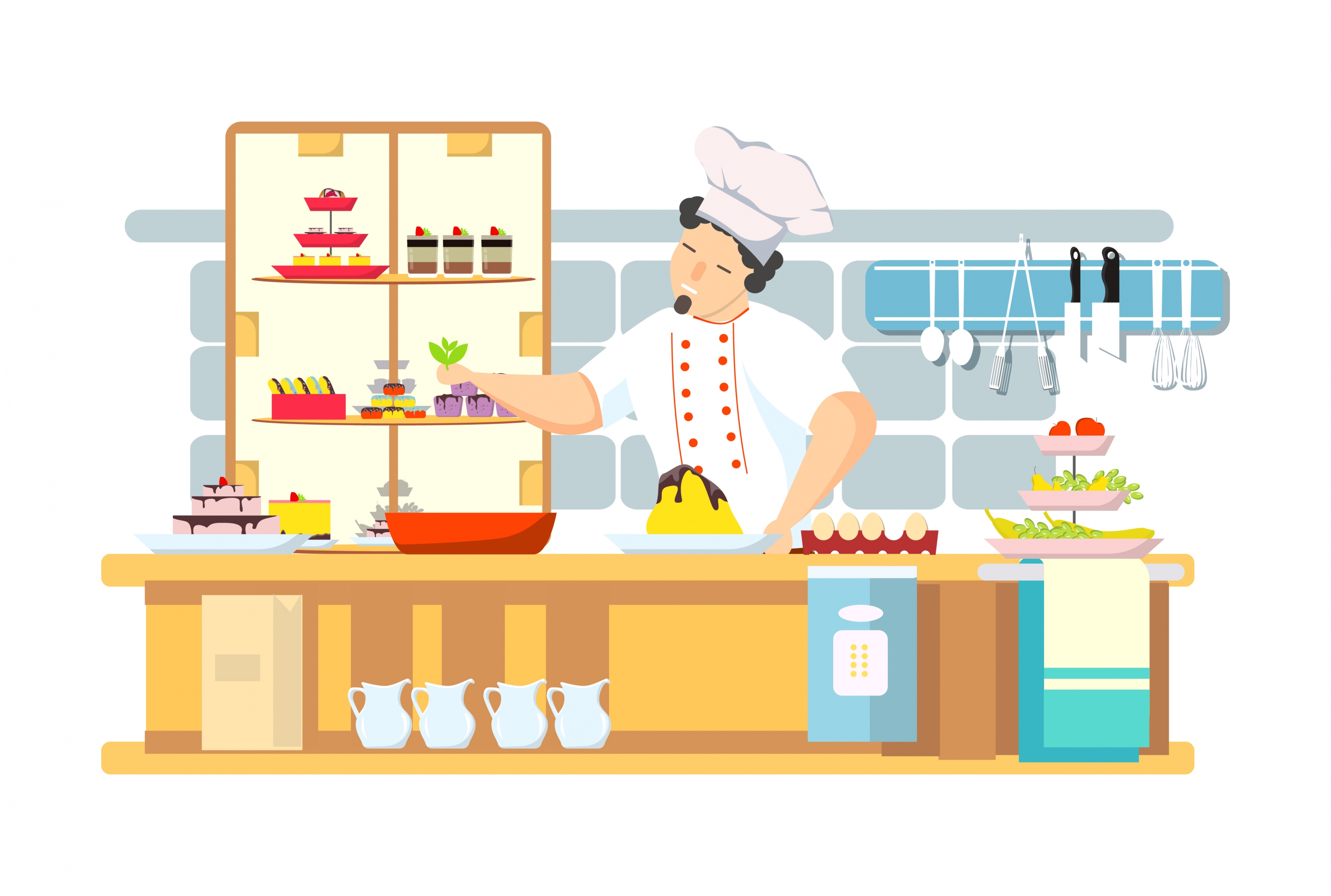 cooking work background chef kitchen icons cartoon character