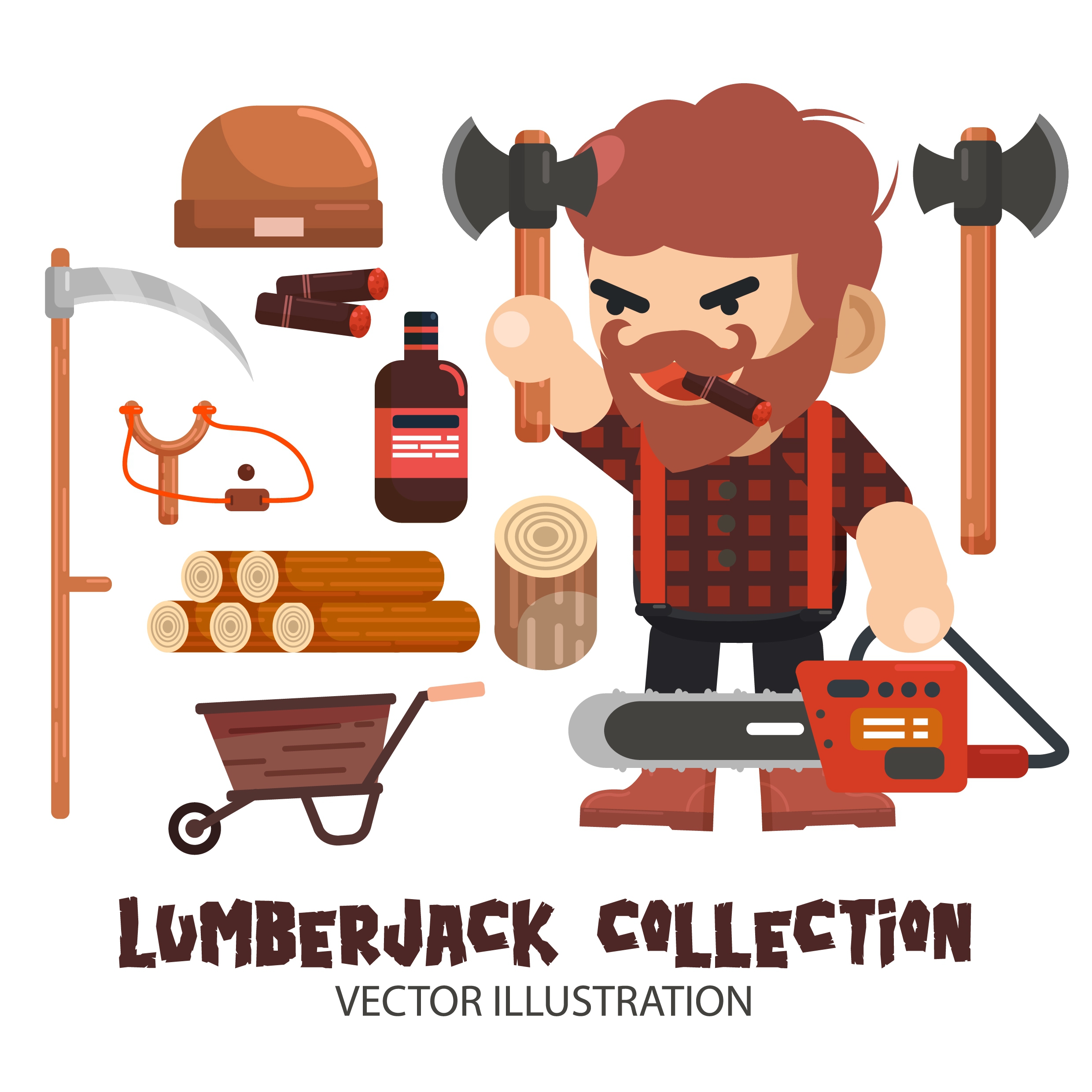 lumberjack design elements man ax wood tools icons