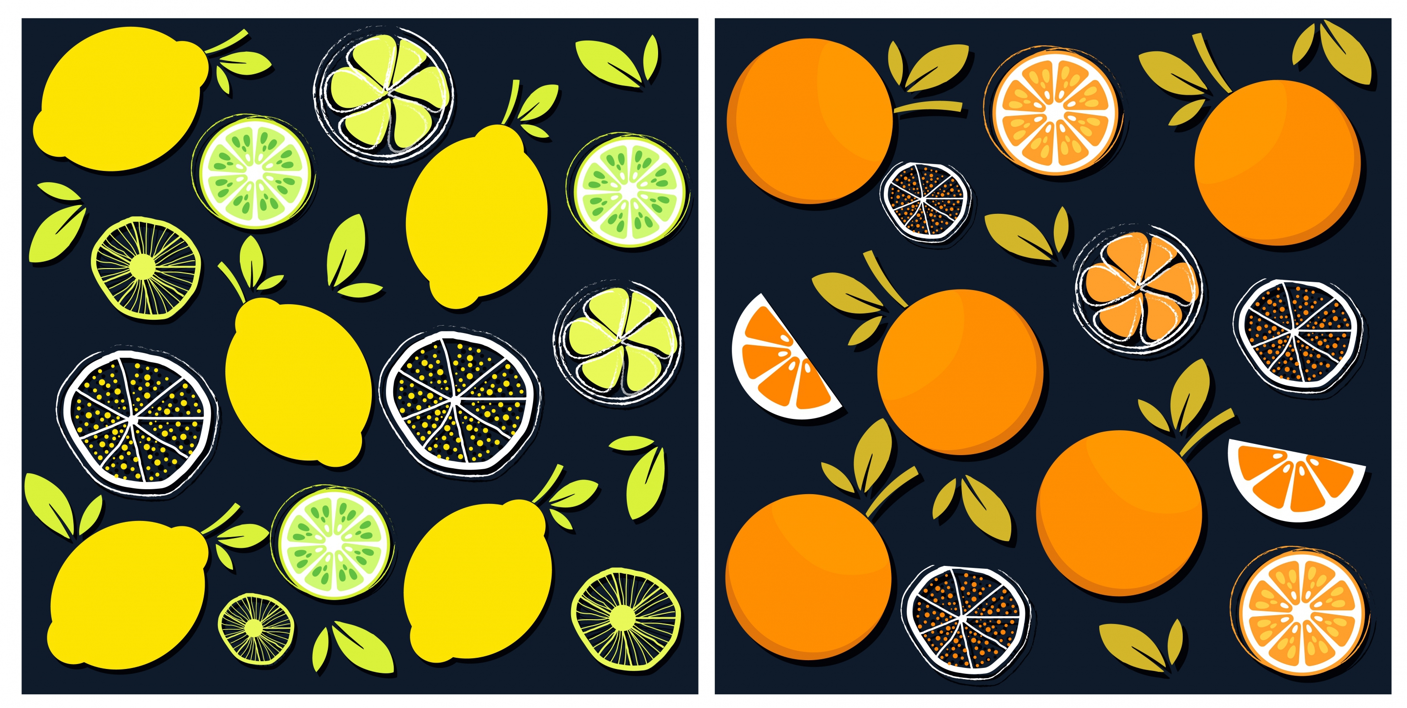 fruits pattern sets lemon orange icons flat design