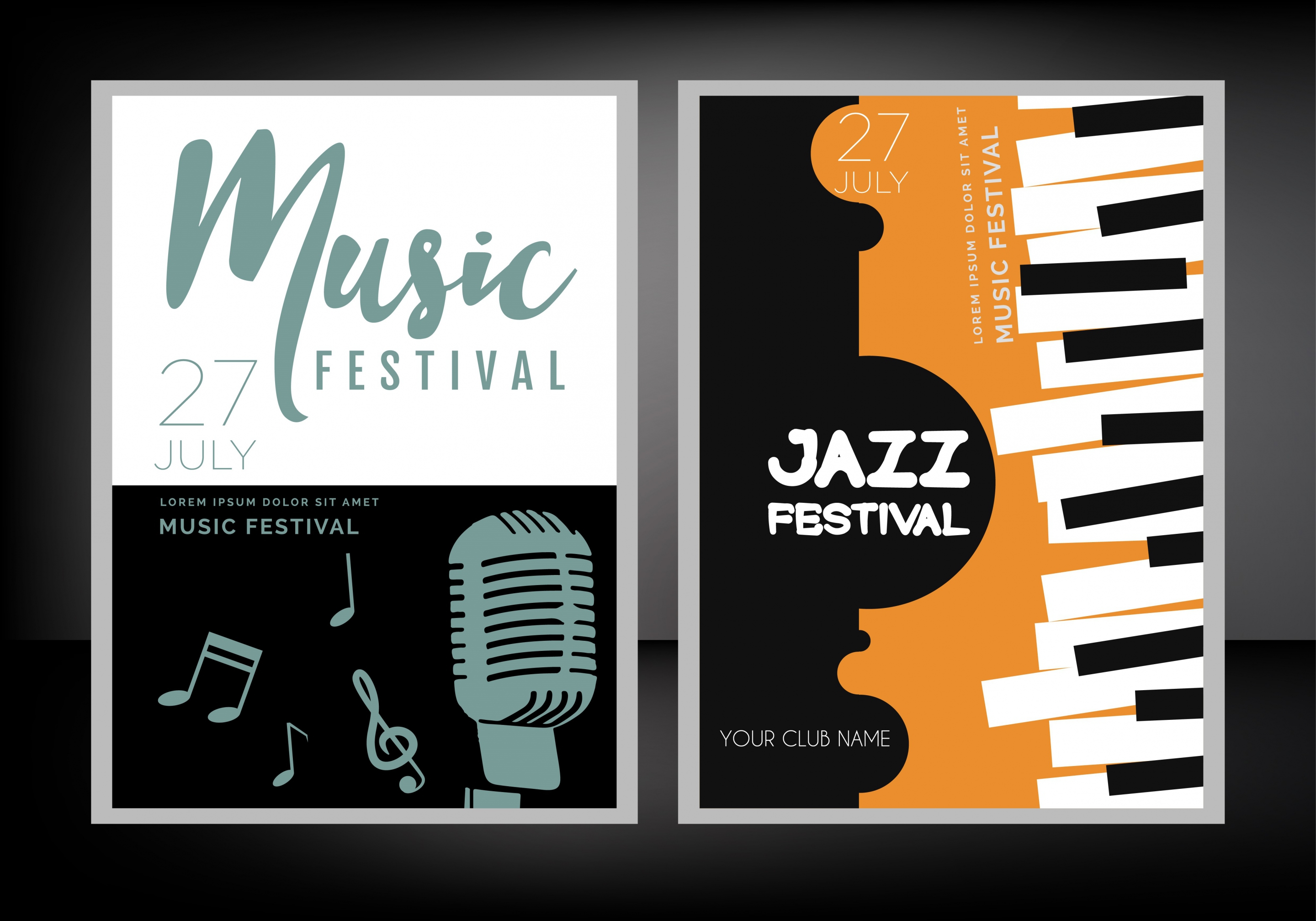 jazz festival posters notes microphone keyboard icons decor