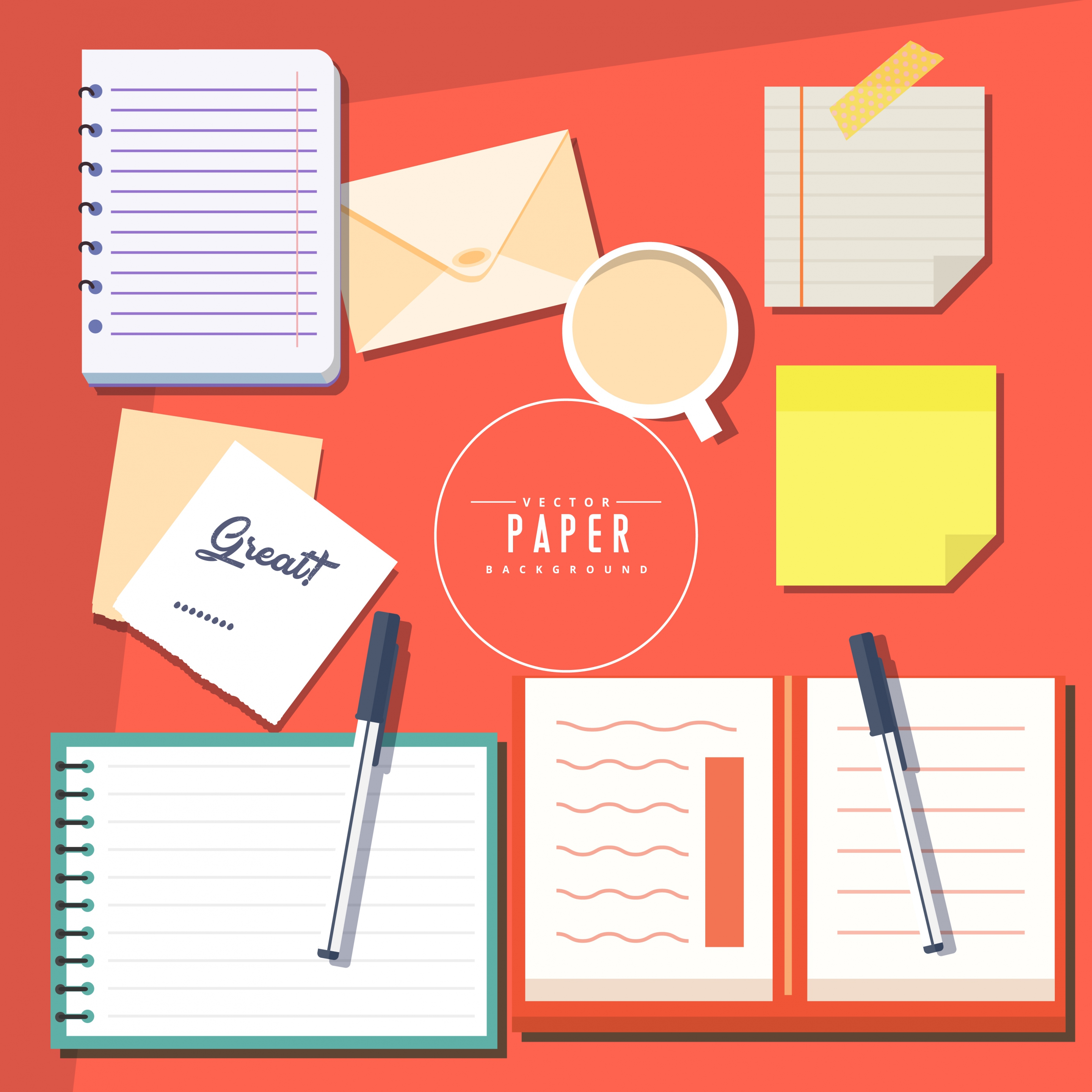 stationery design elements pen notebook paper icons