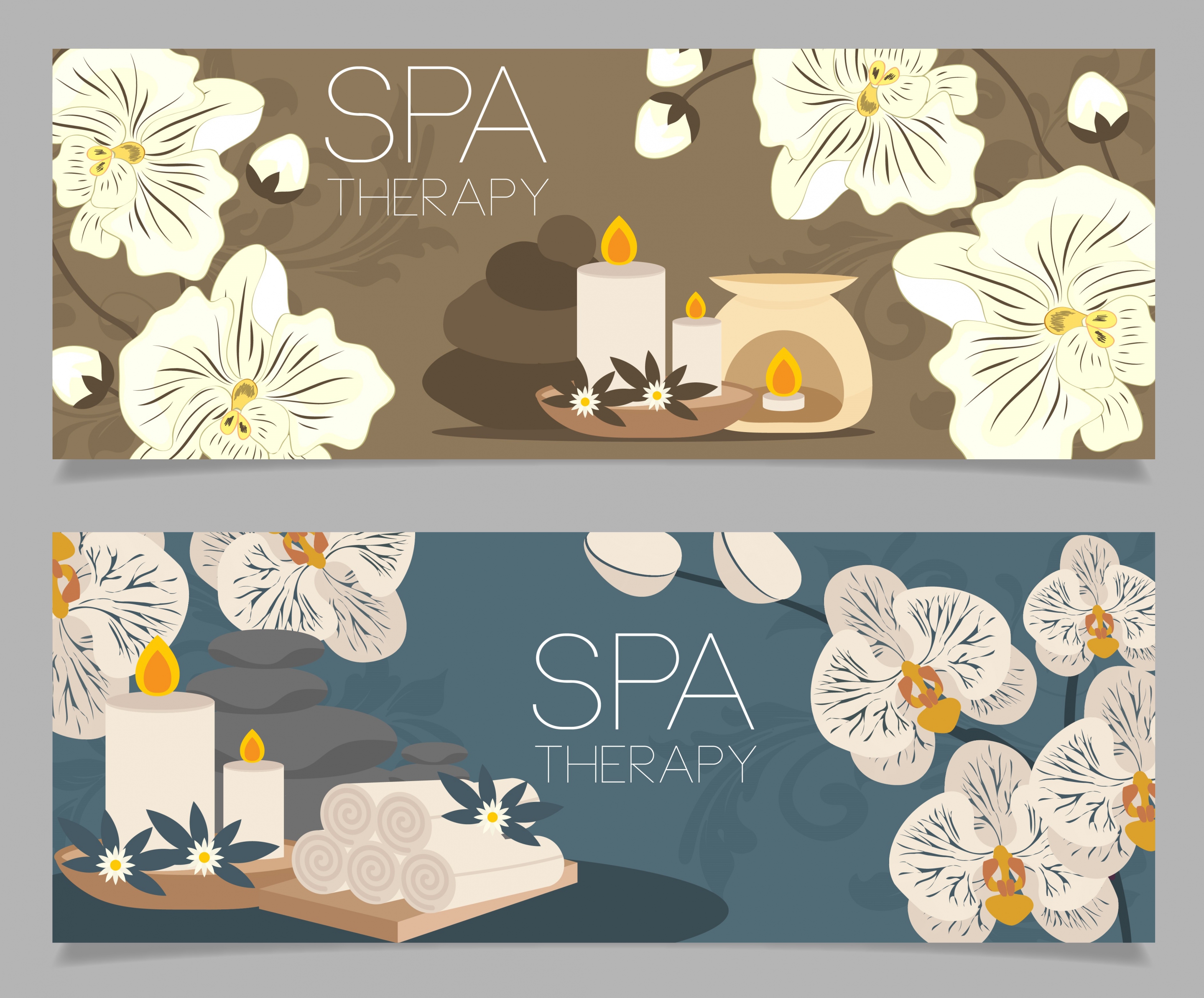 spa background sets candle stone flowers icons decor