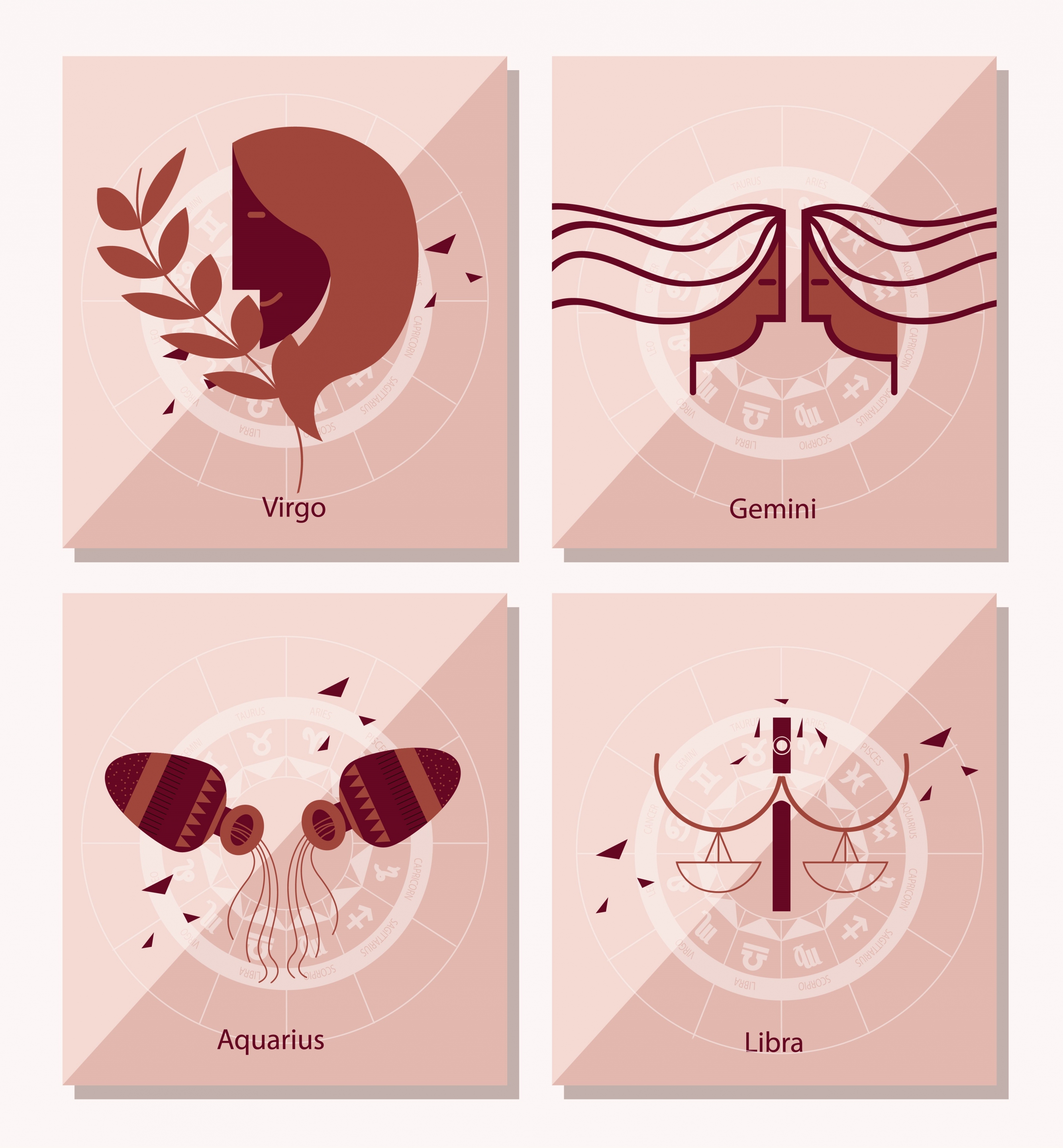 zodiac background virgo gemini aquarius libra icons