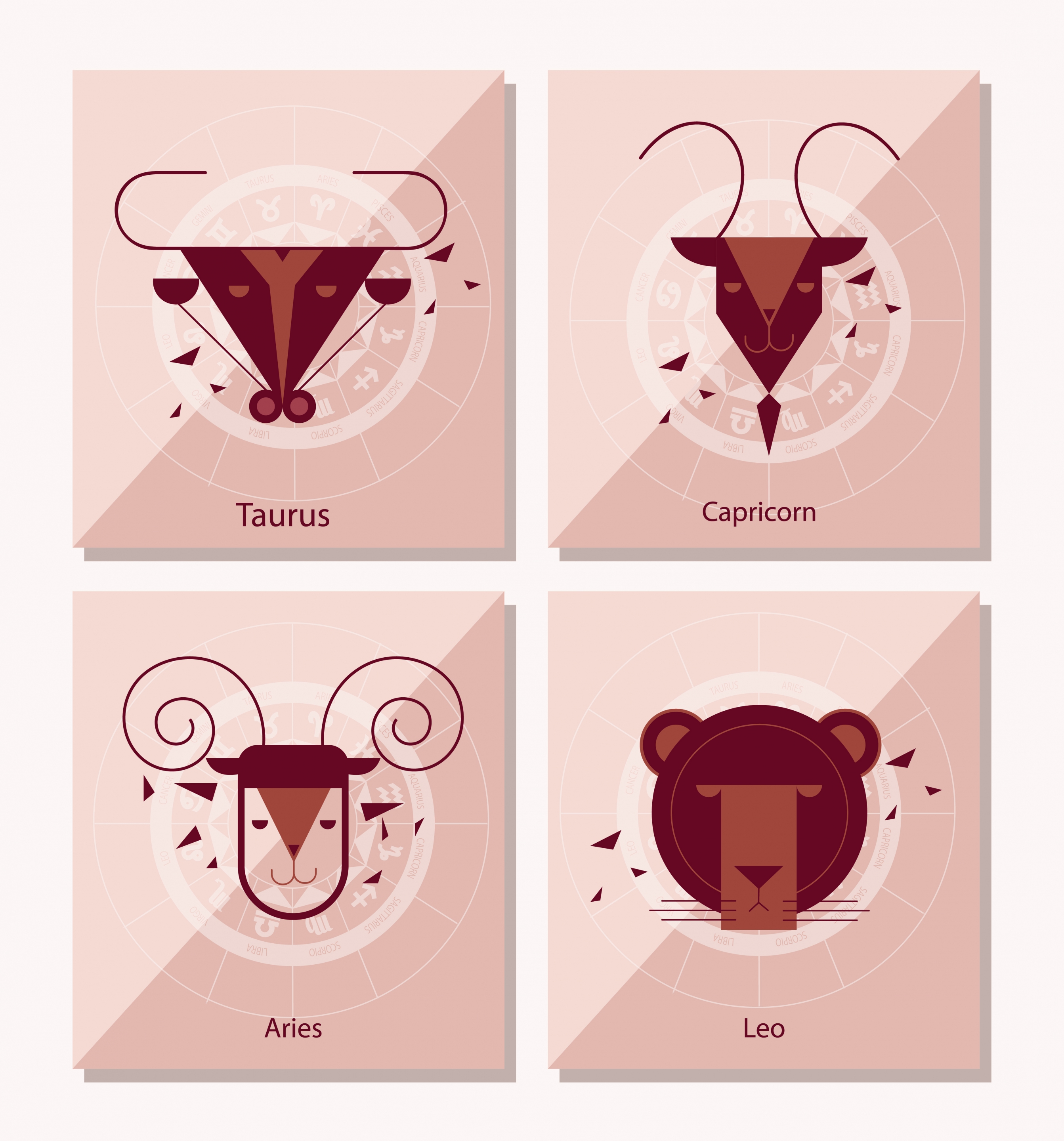 zodiac background sets taurus capricorn aries leo icons