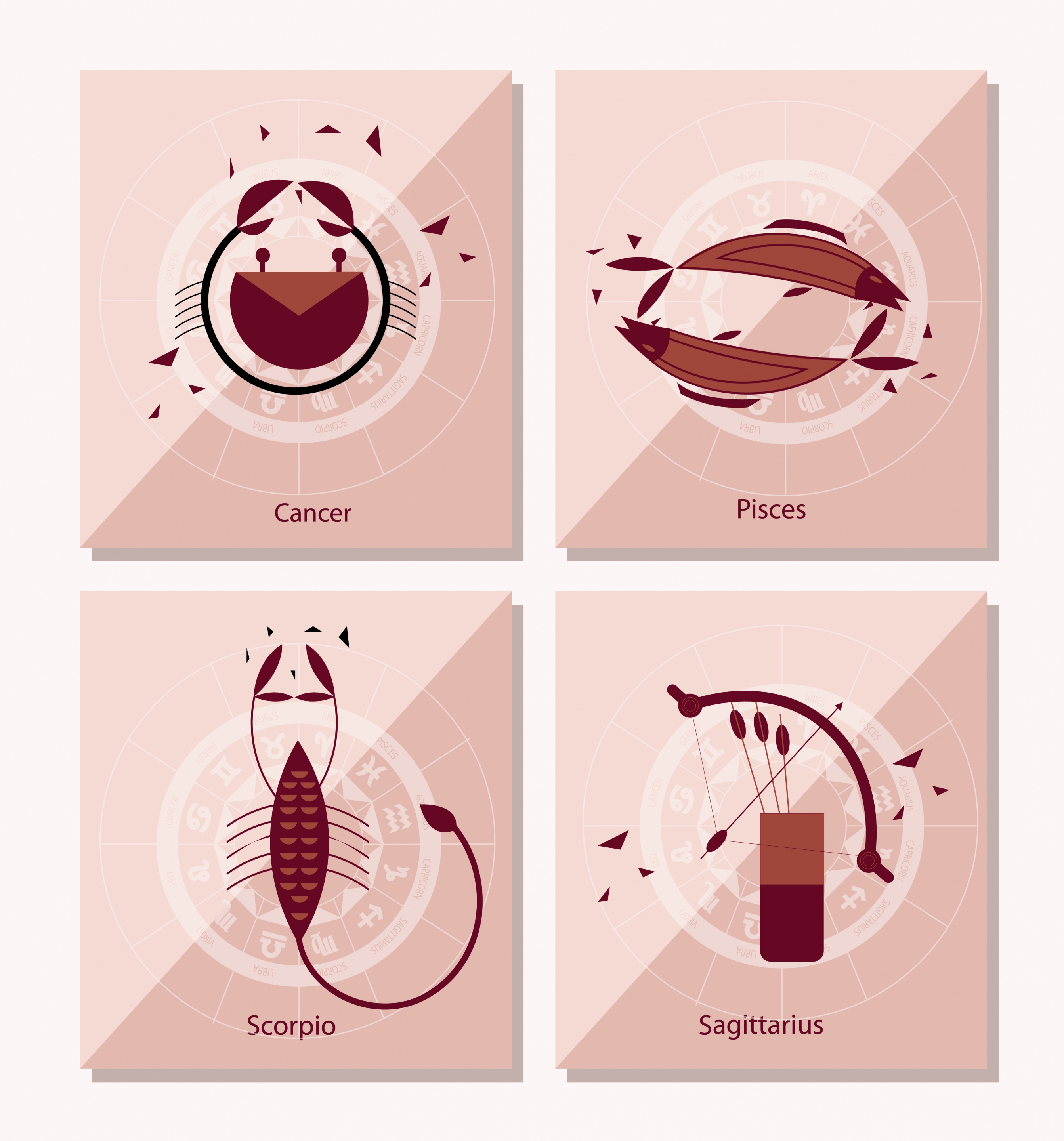 zodiac background sets cancer pisces scorpio sagittarius icons