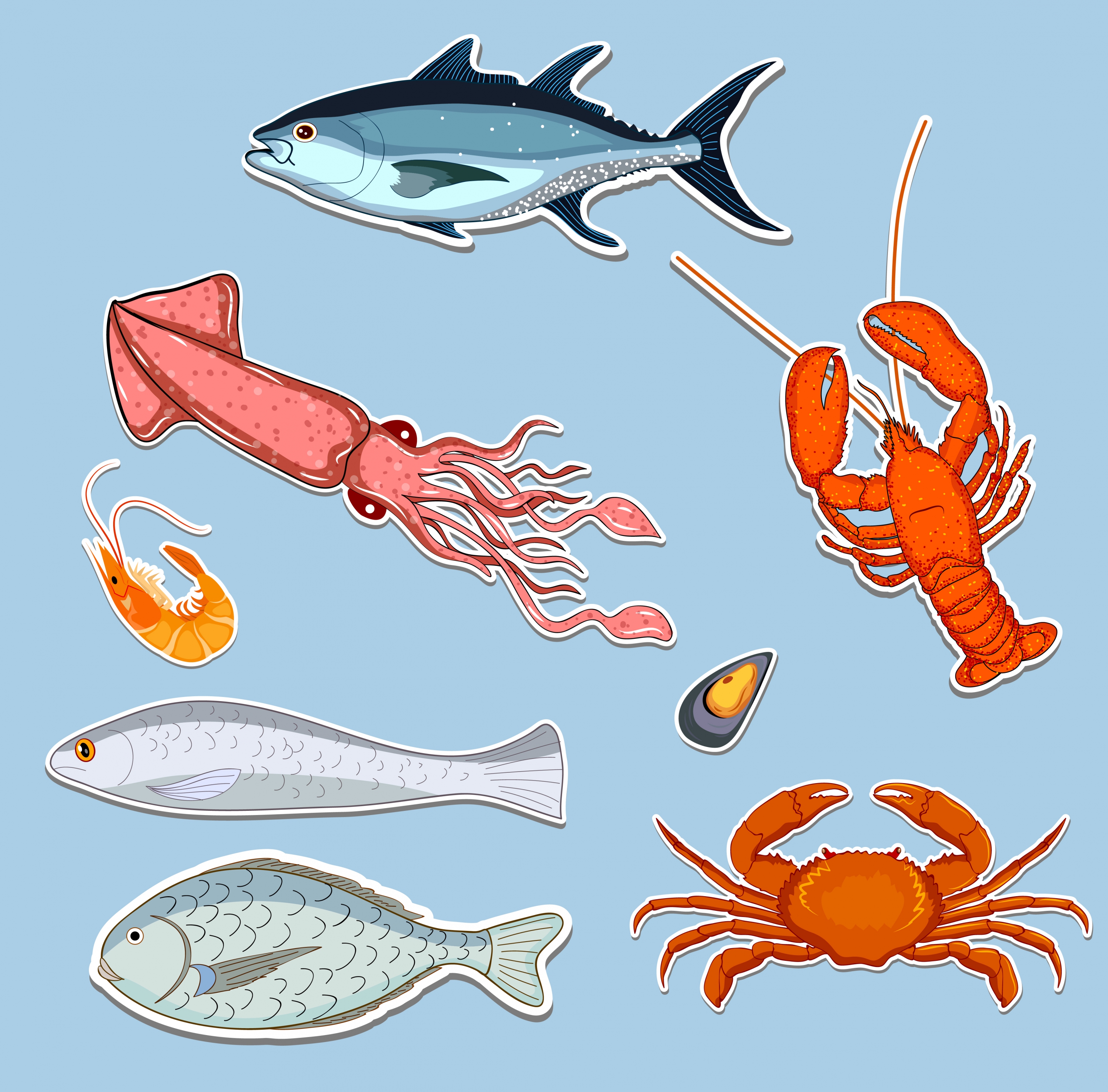 seafood icons collection multicolored paper cut decor