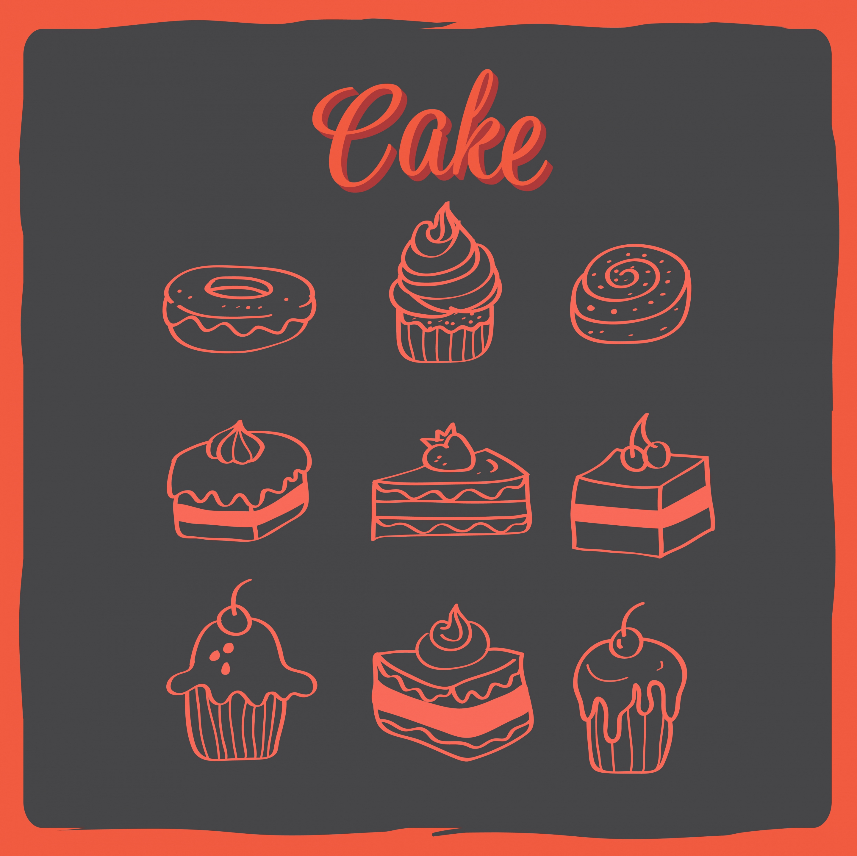 cakes icons collection dark handdrawn design