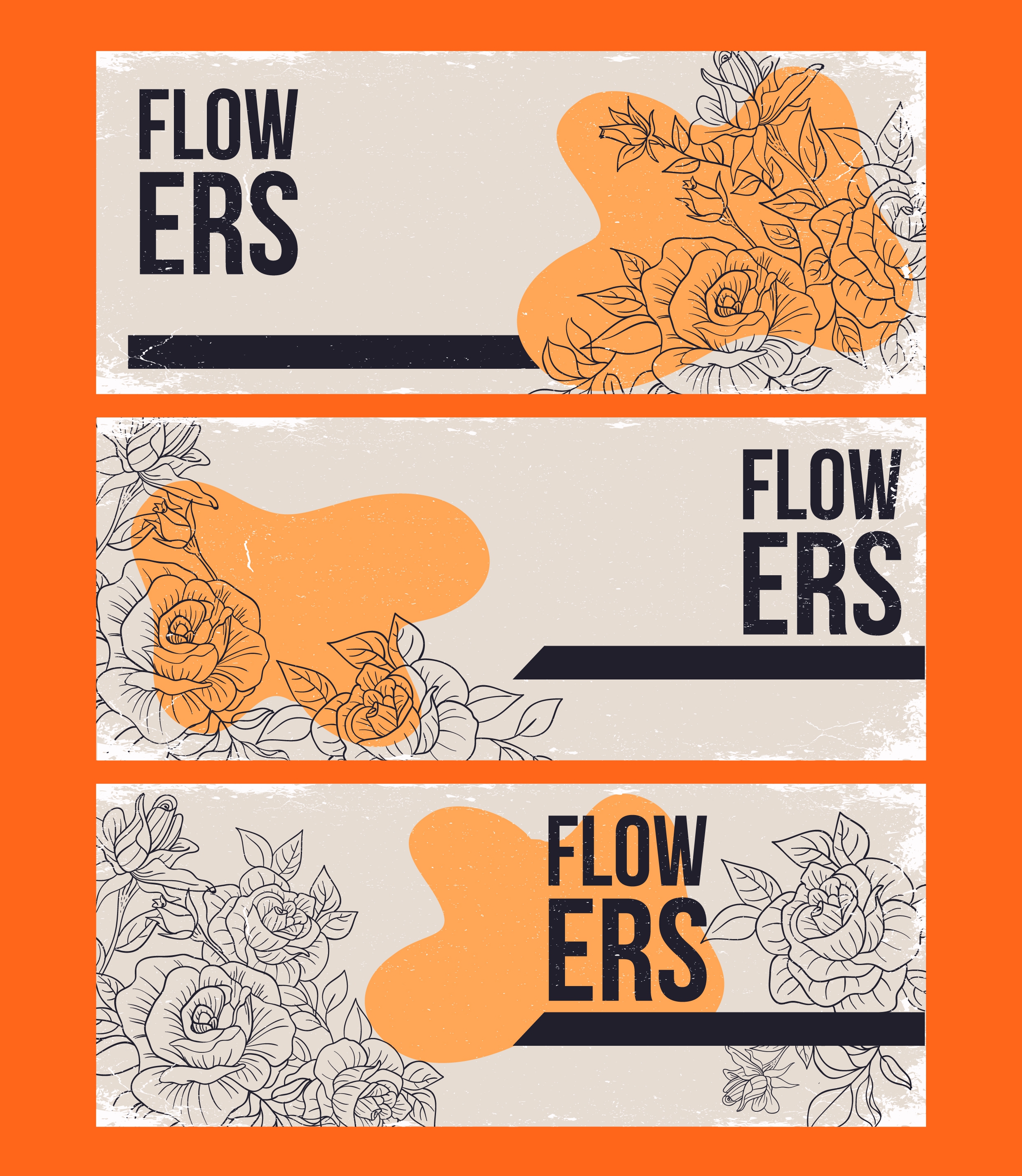 flowers backgrounds orange retro sketch