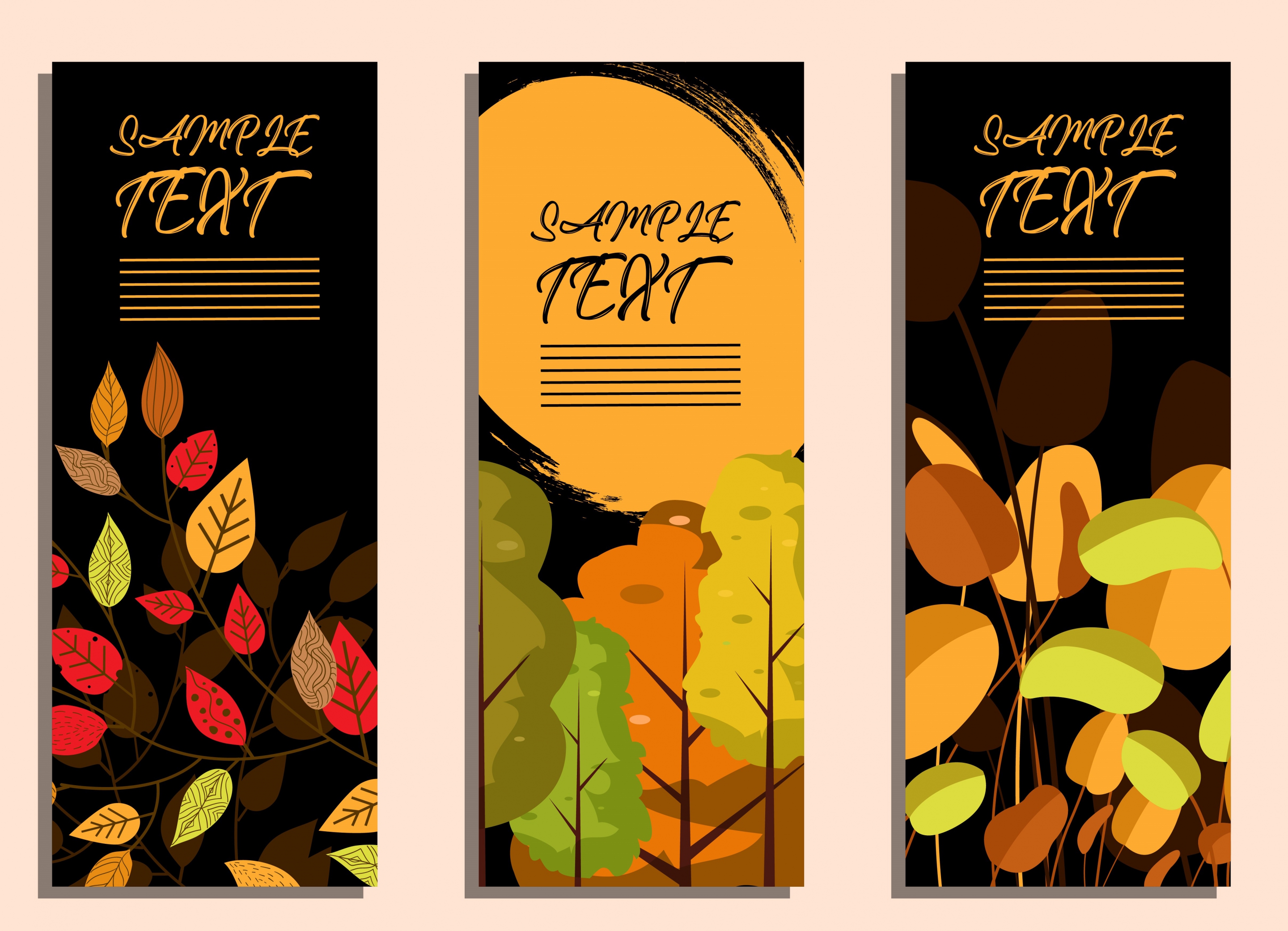 autumn background sets vertical design leaves trees icons