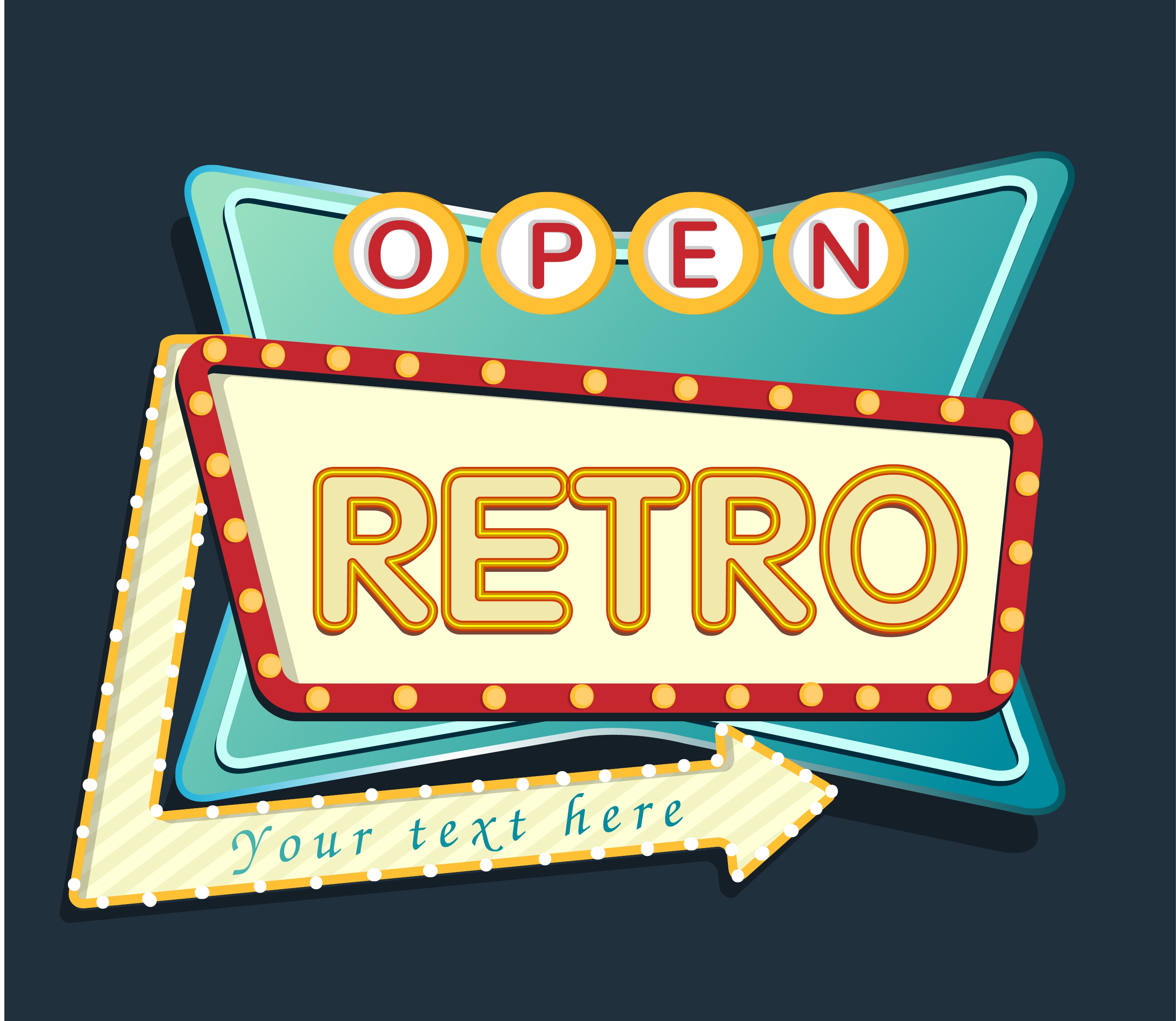 retro signboard template neon light arrow decoration