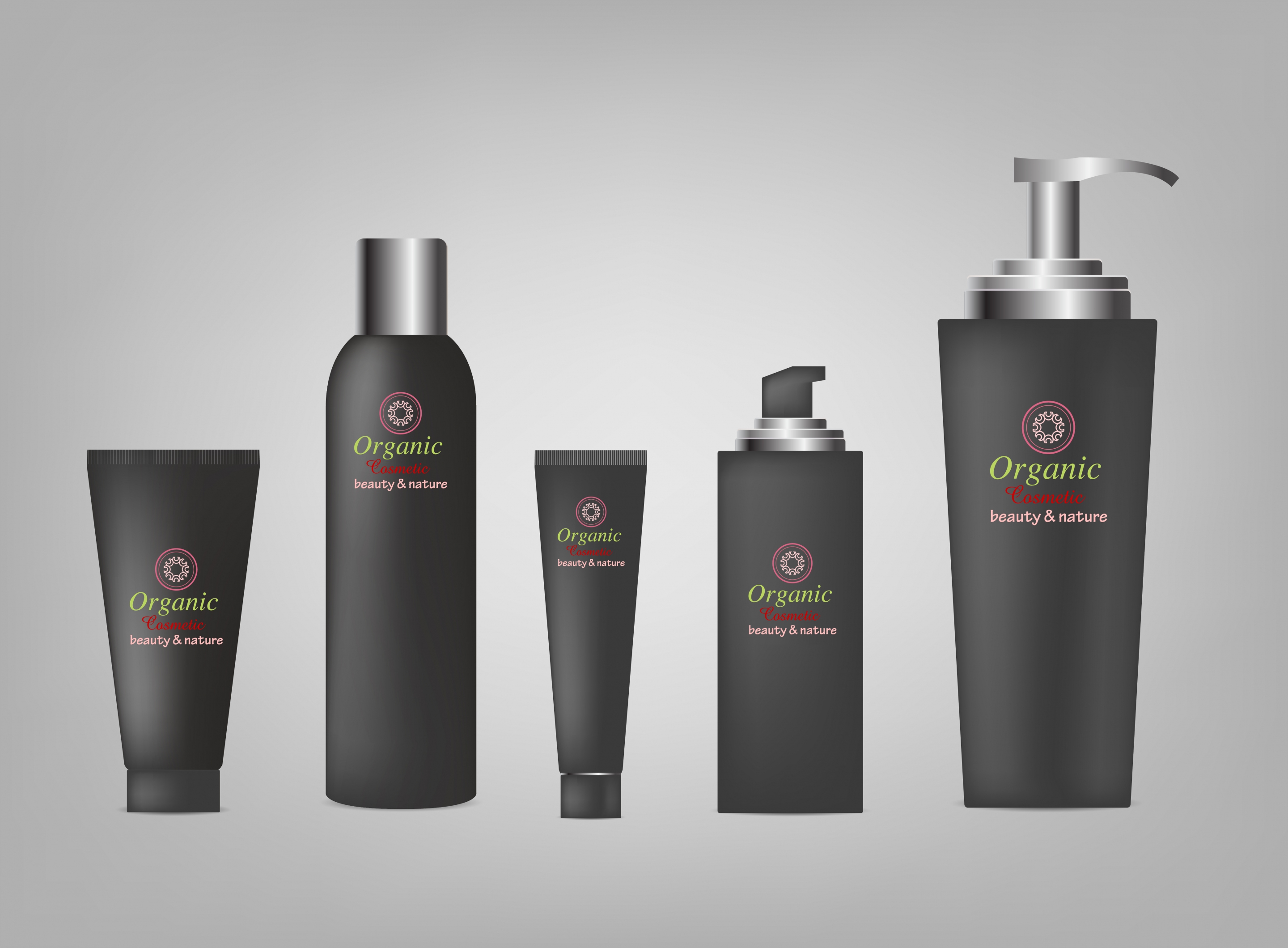 cosmetic advertising shiny black bottle icons realistic design