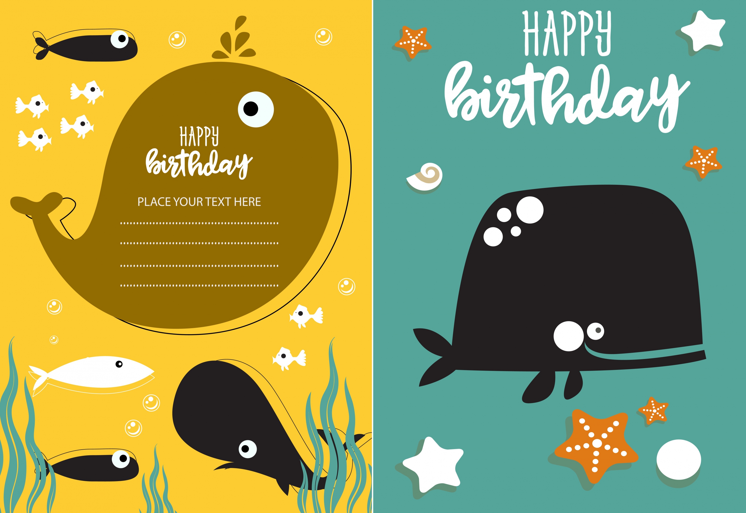 birthday card templates whale fish icons decor