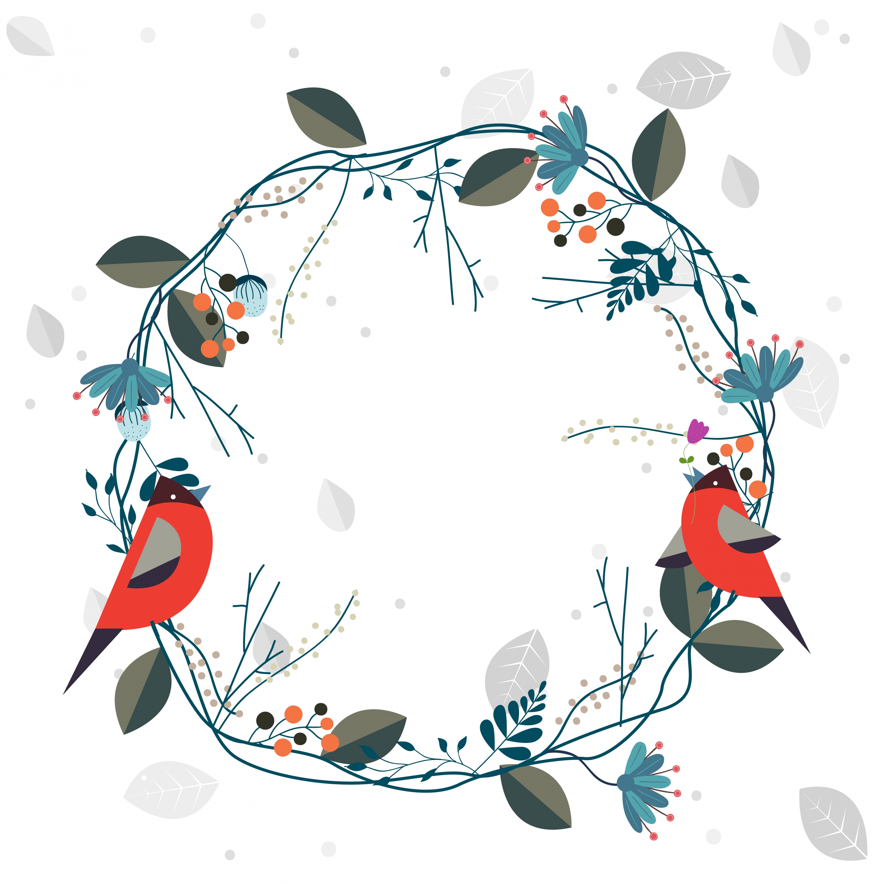 decorative background flowers wreath birds icons decor