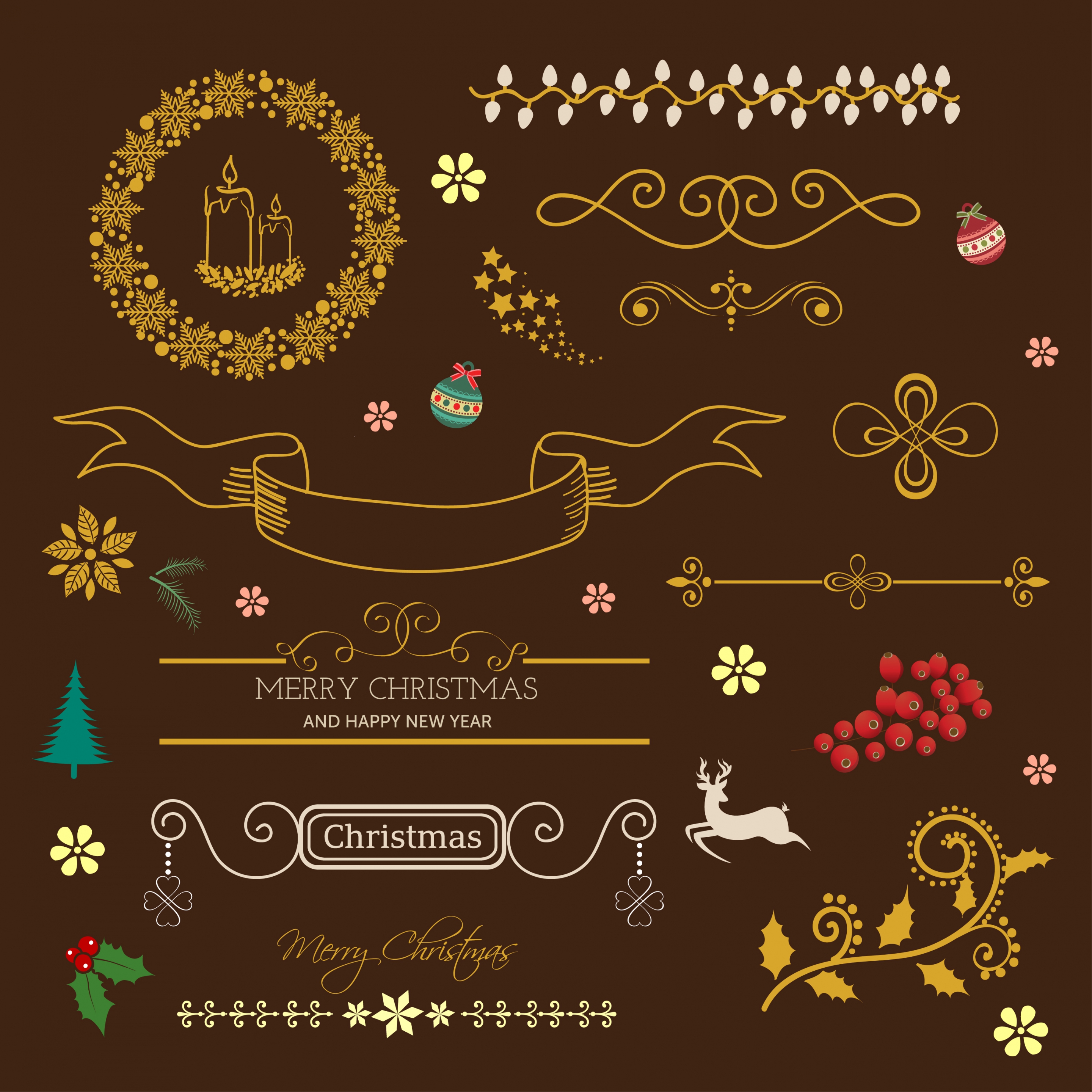 christmas border decorative design elements classical decor