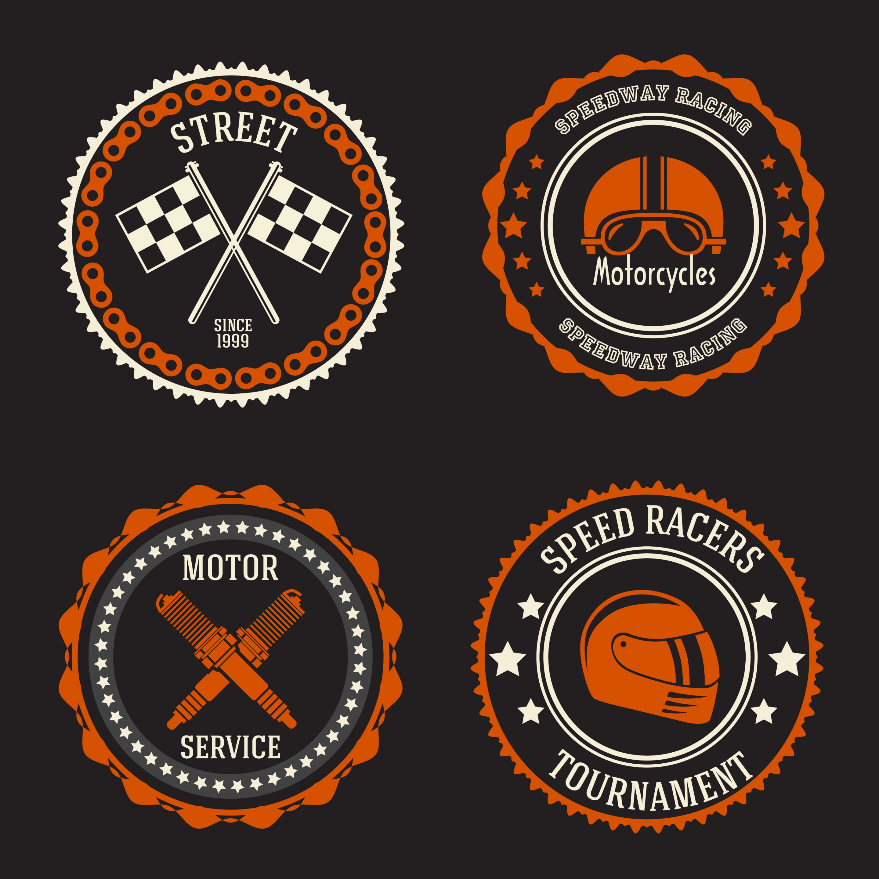 motorbike advertising stamps circle serrated design dark decor