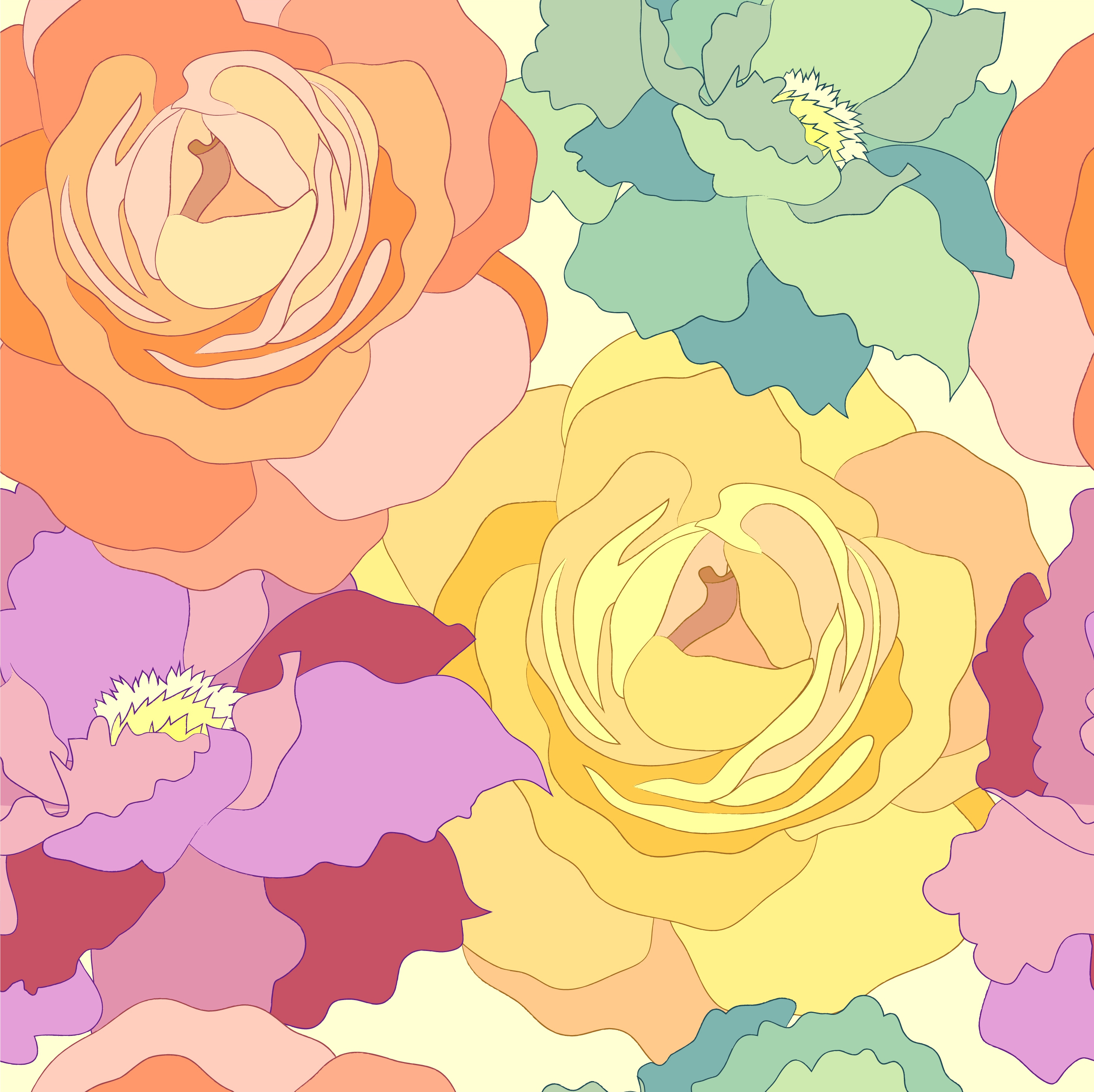 flowers pattern colorful botany decoration rose sketch