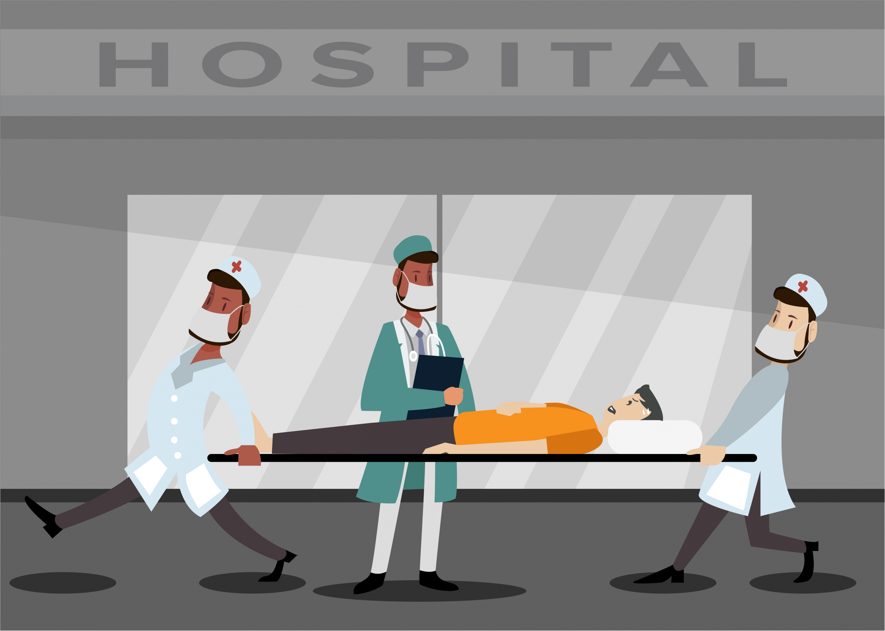 hospital background emergency patient doctor icons colored cartoon