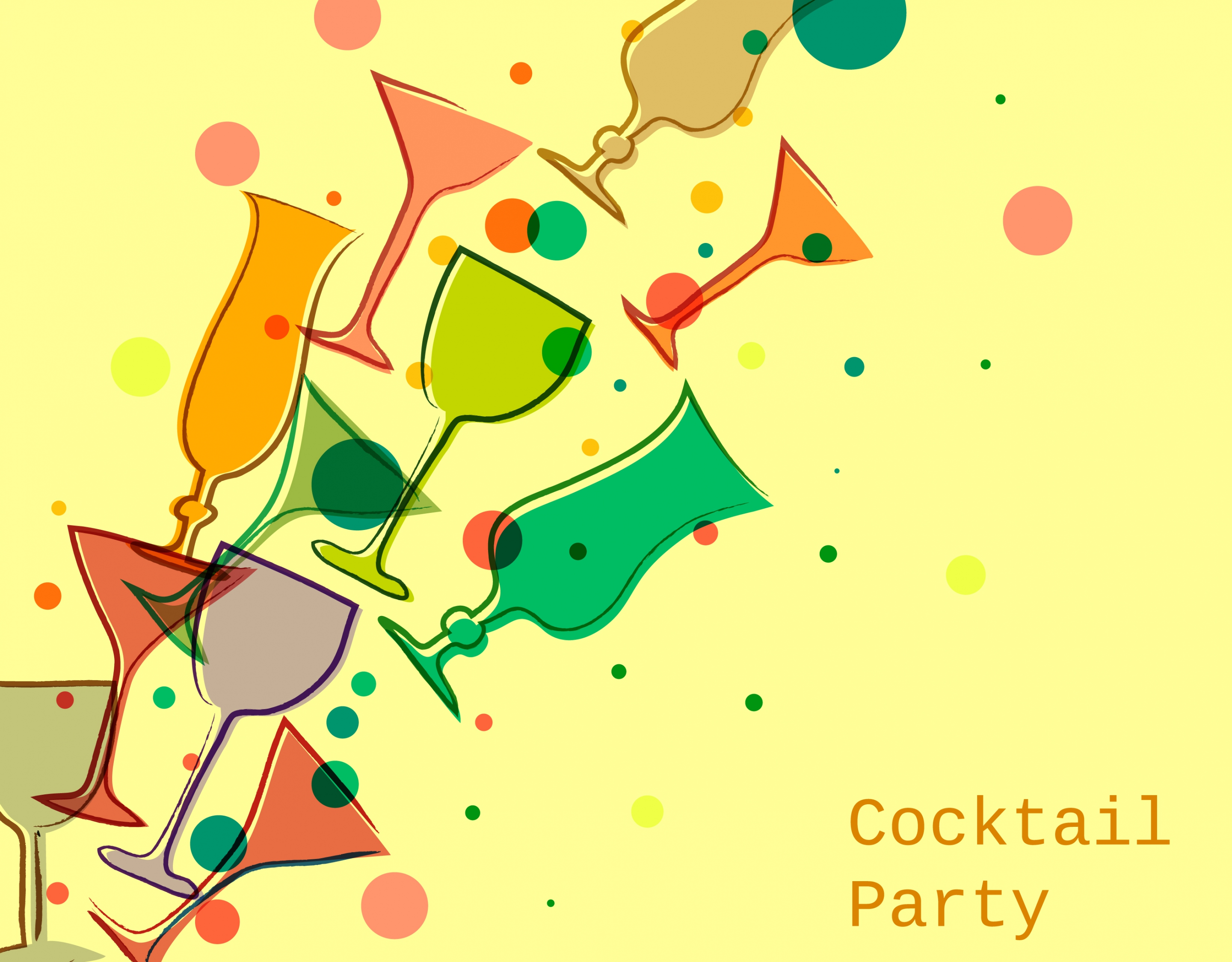 cocktail party advertising glass icons colorful flat decor