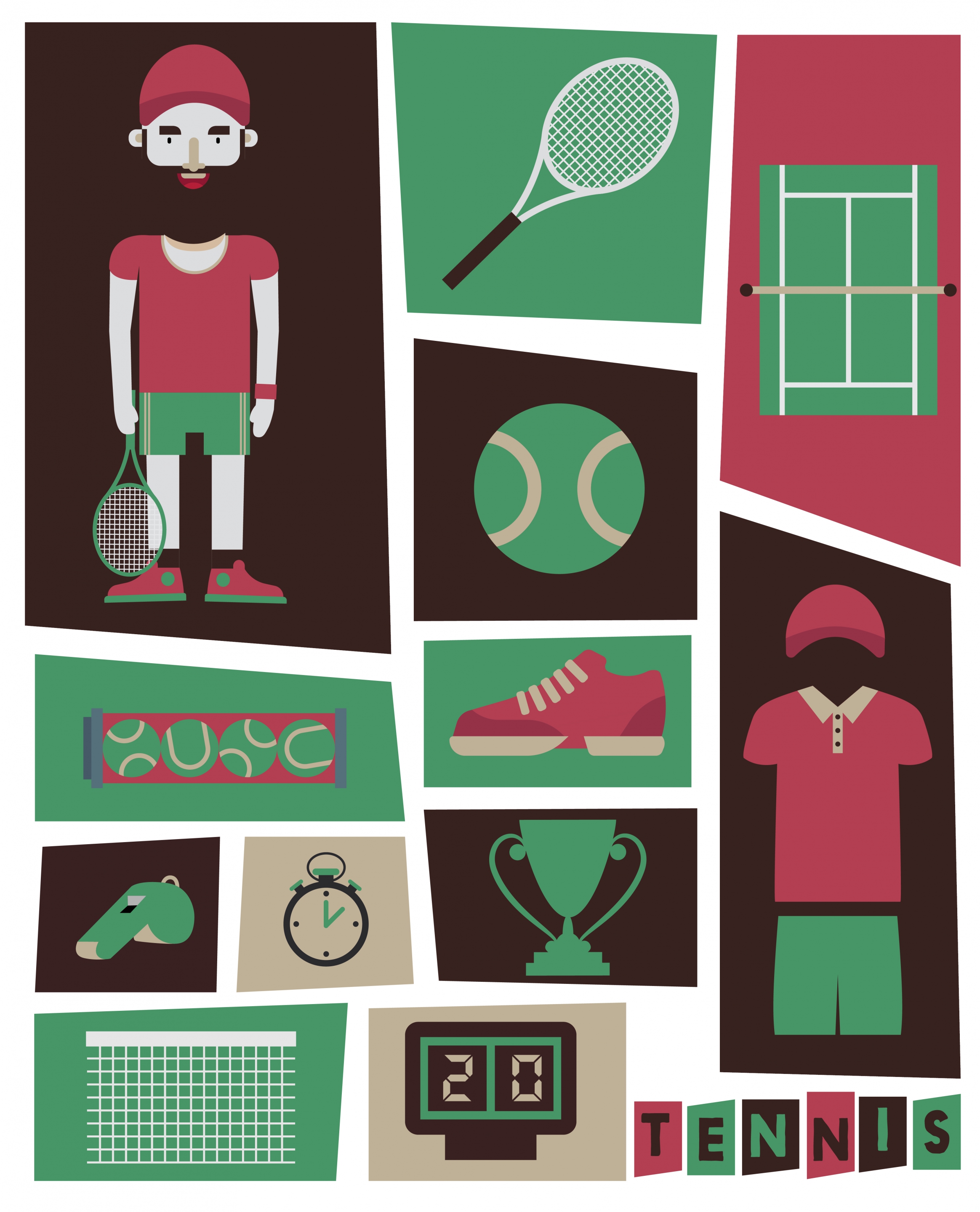 tennis design elements green red decor various symbols