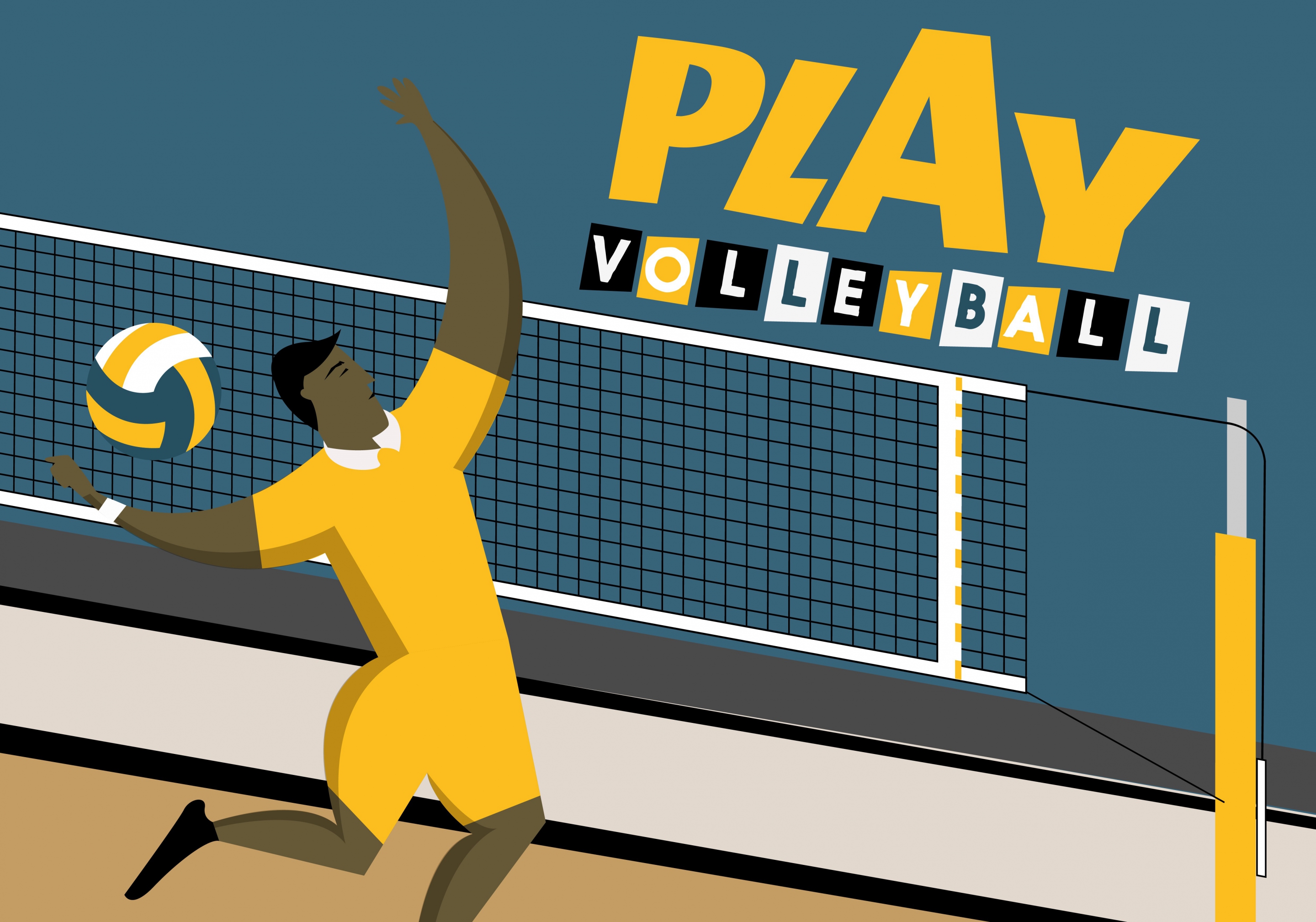 volleyball banner male player icon cartoon character