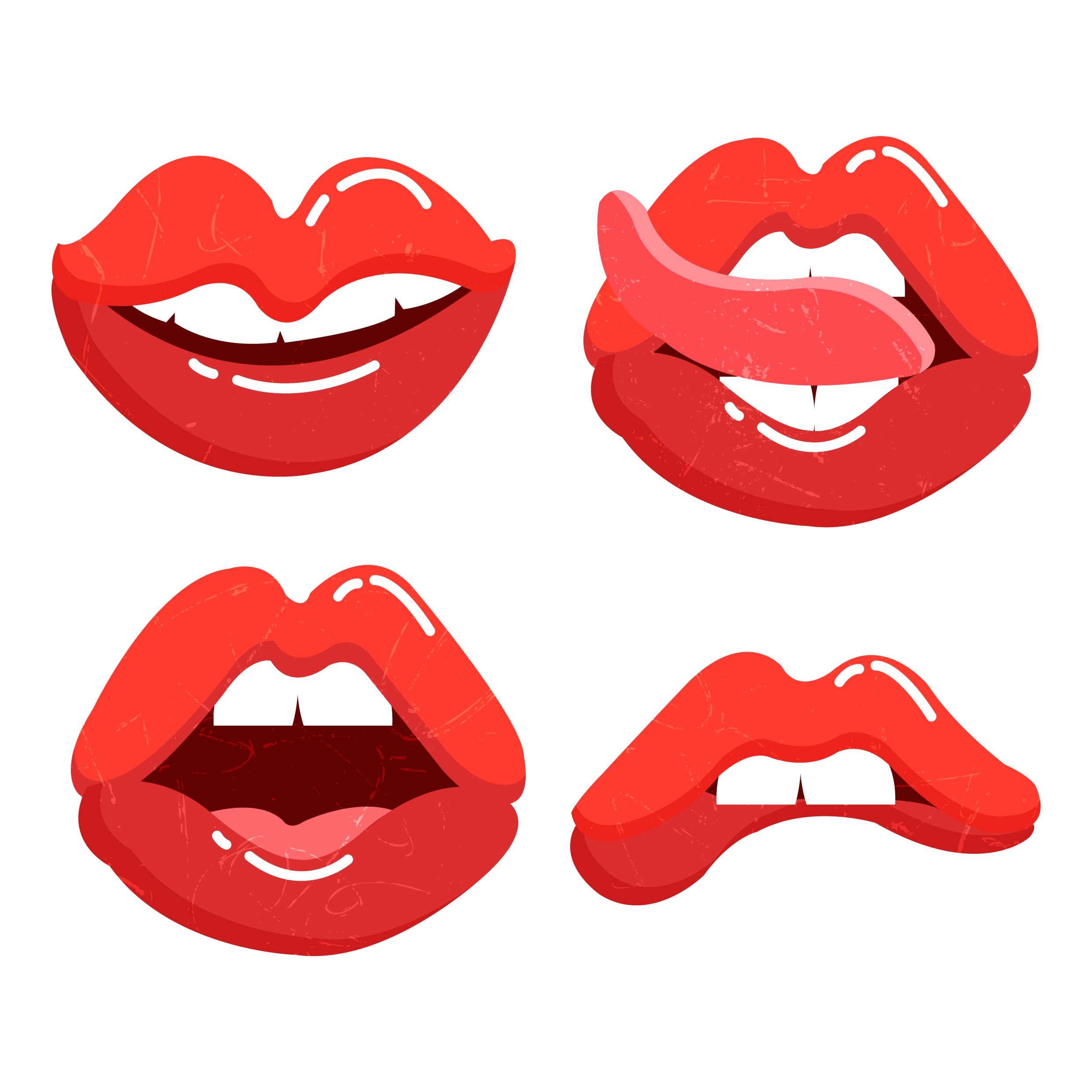 red lips icons collection funny gestures design