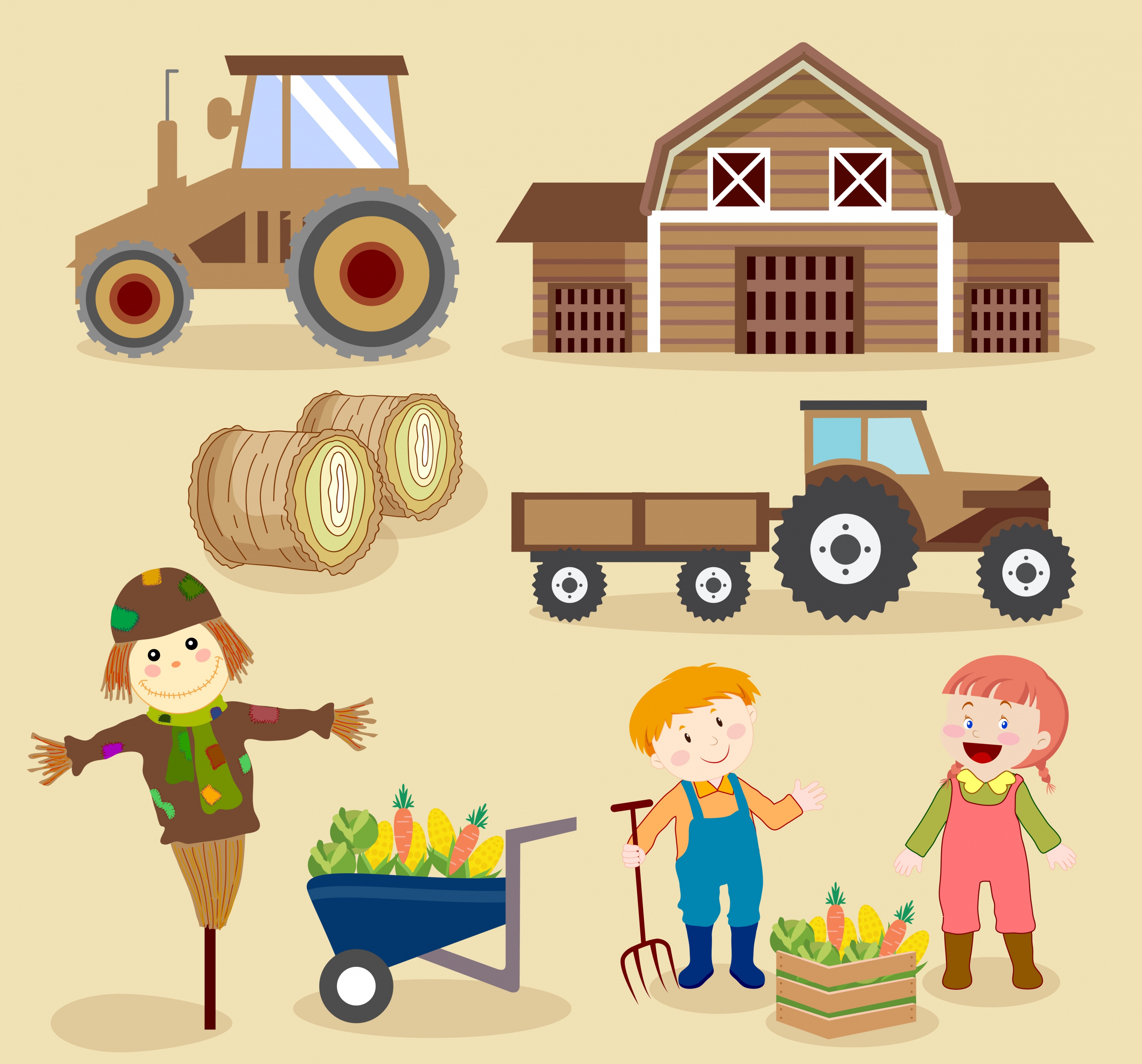 farming design elements colored cartoon design