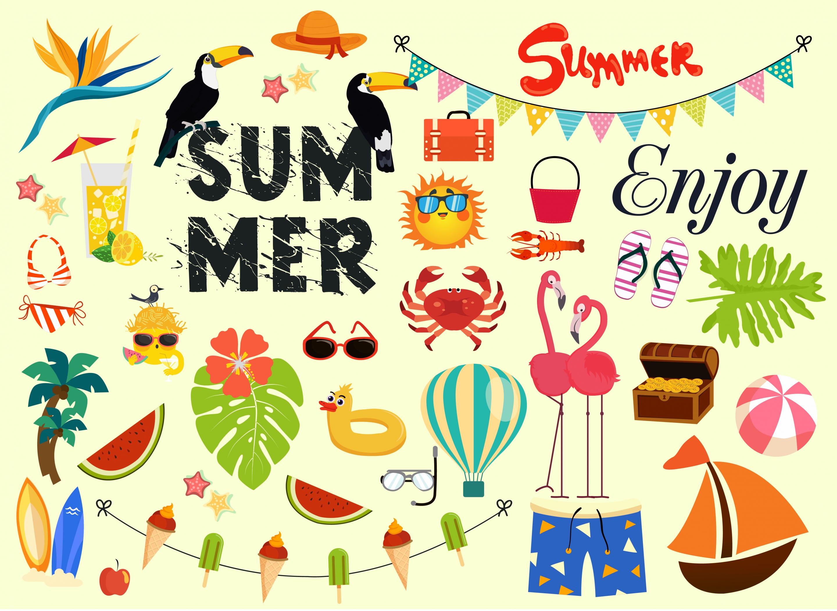 summer vacation design elements colorful icons