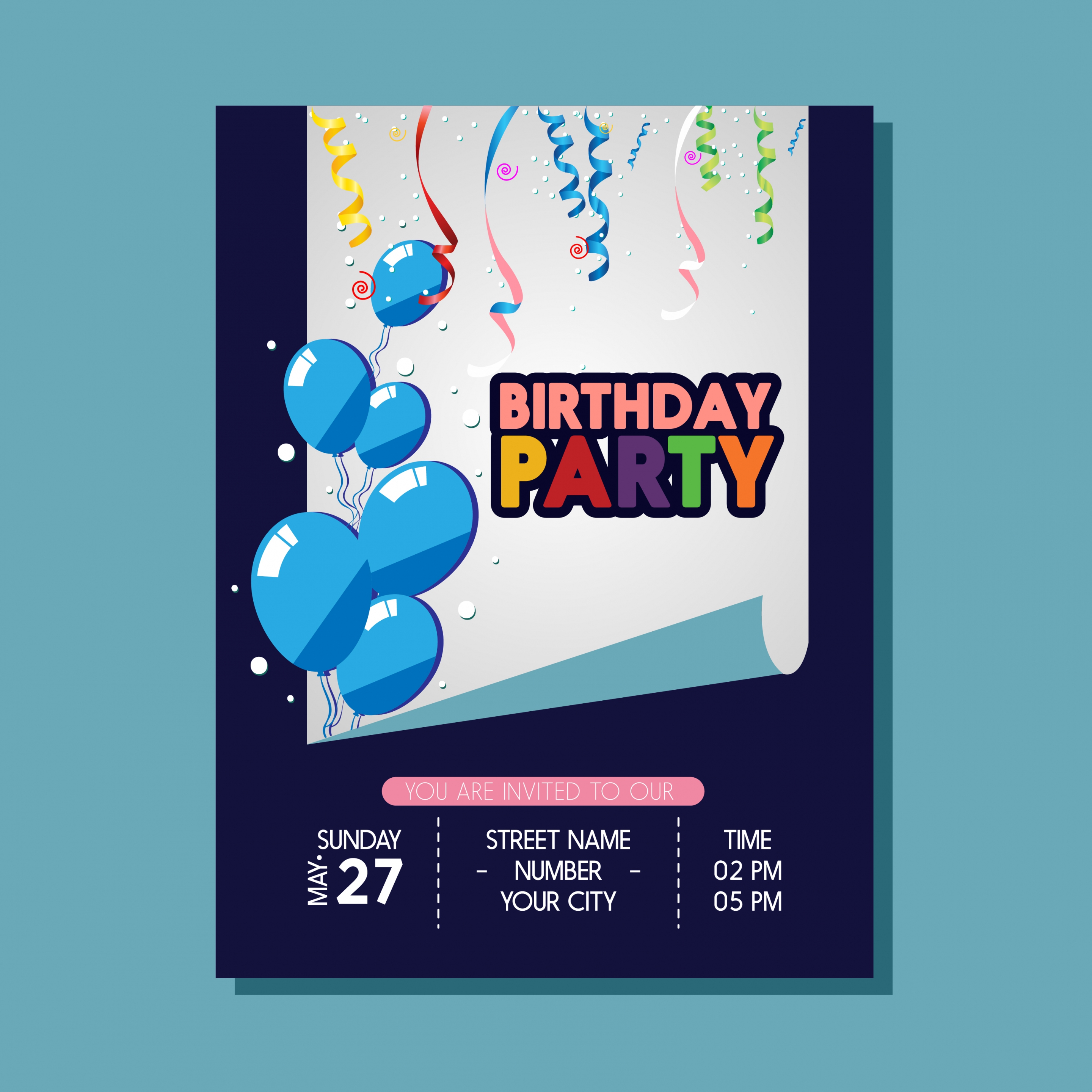 birthday party banner balloons ribbons curled sheet ornament