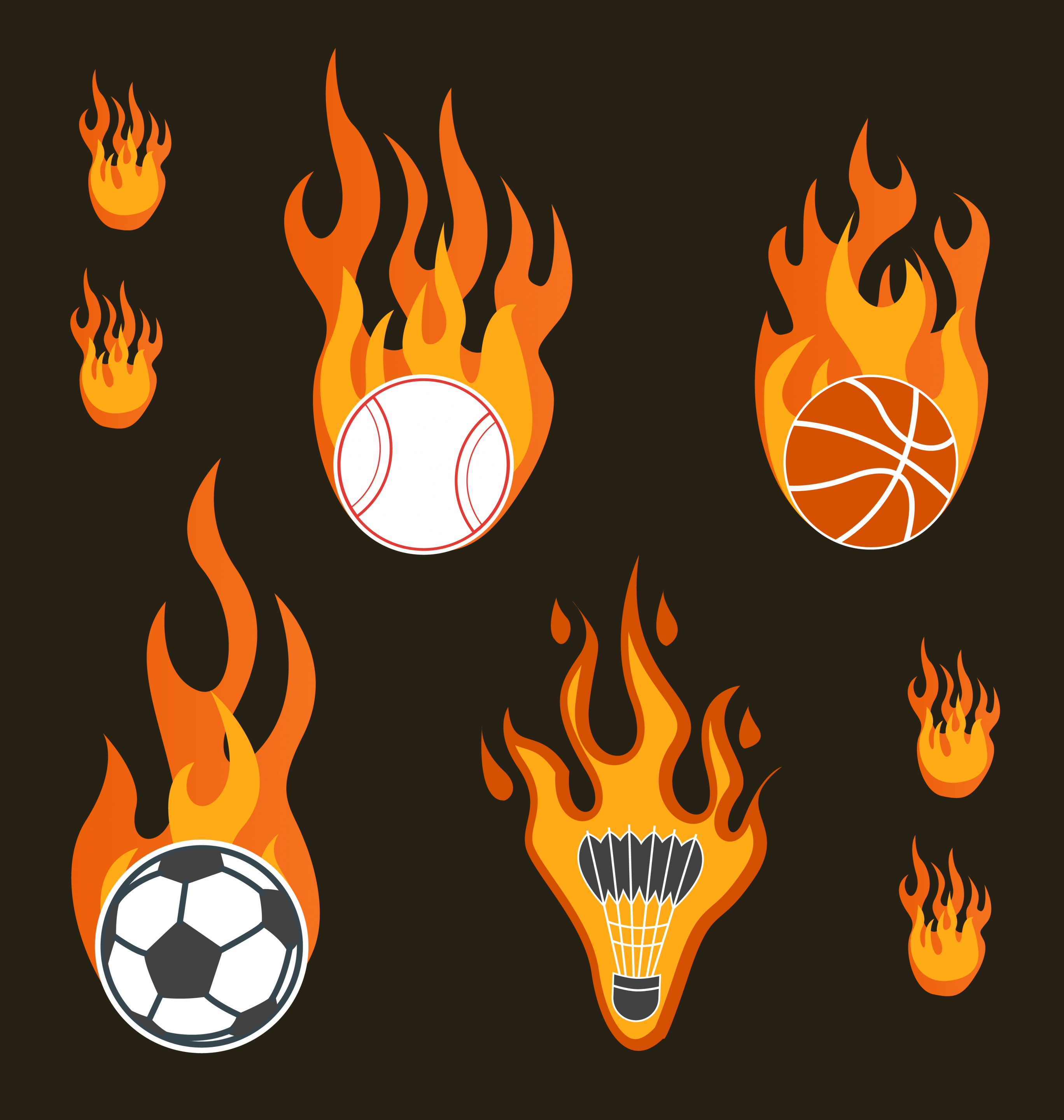 sports tools icons collection firing decoration