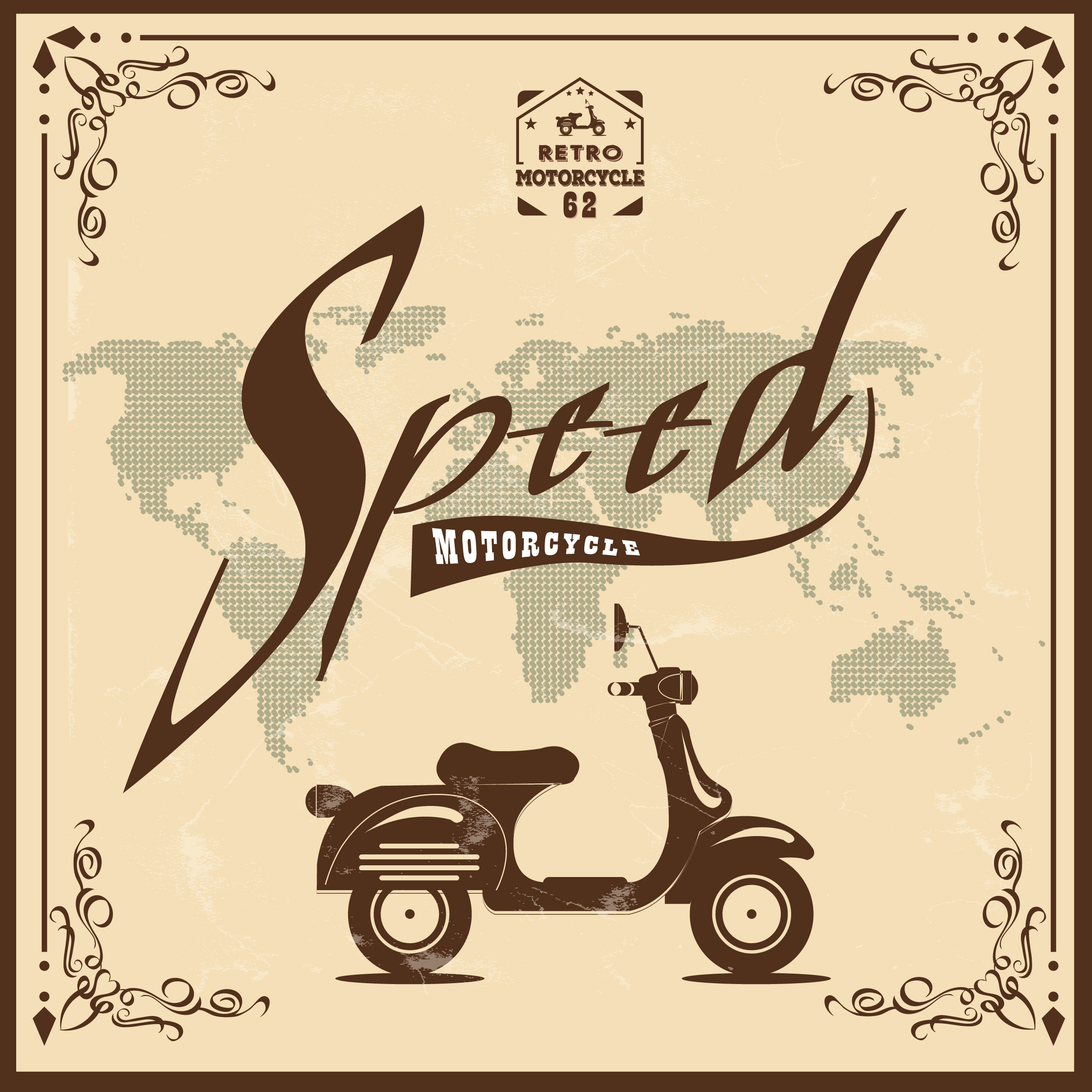 motorcycle advertisement retro style calligraphy bike icon ornament