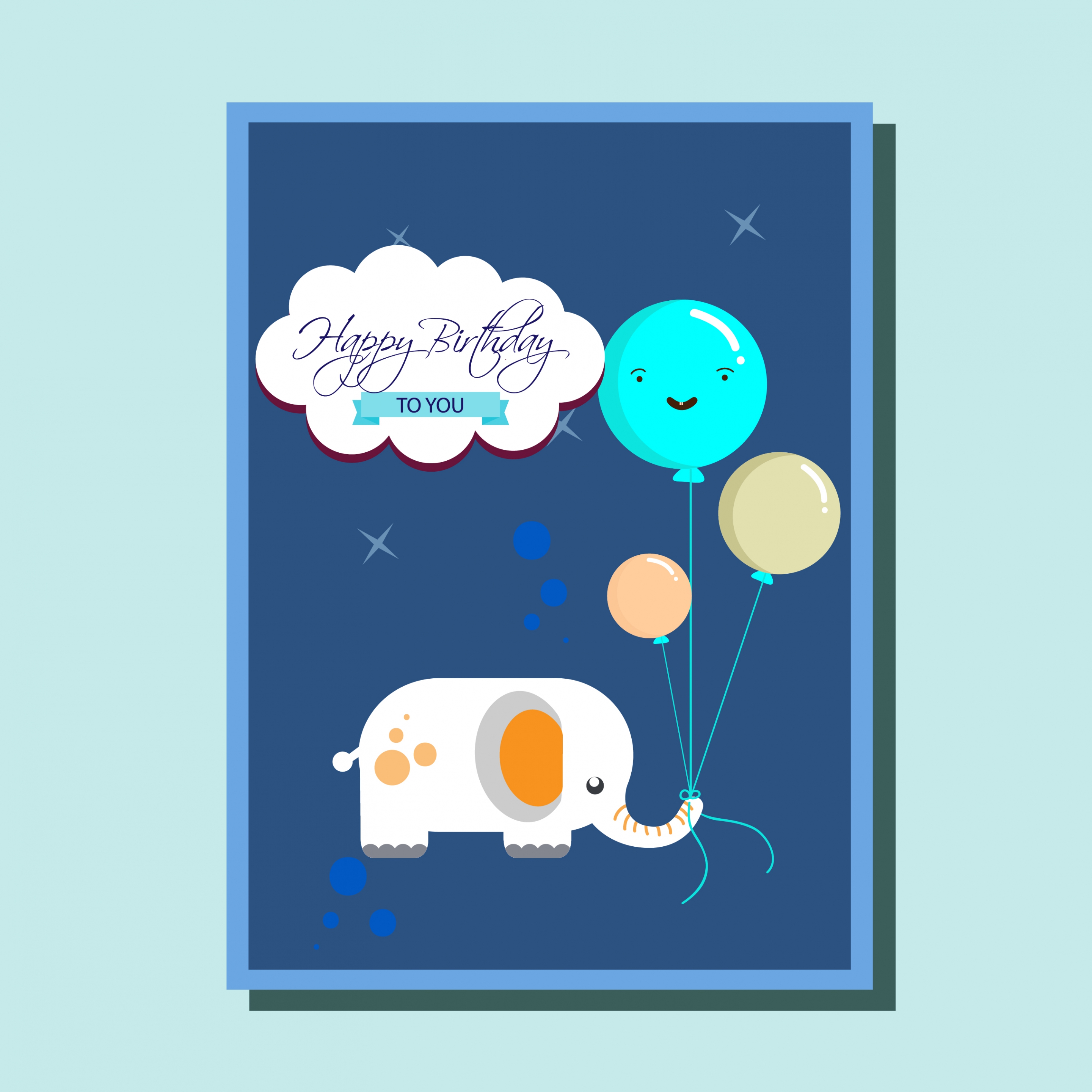 birthday card cover template cartoon elephant balloons decoration