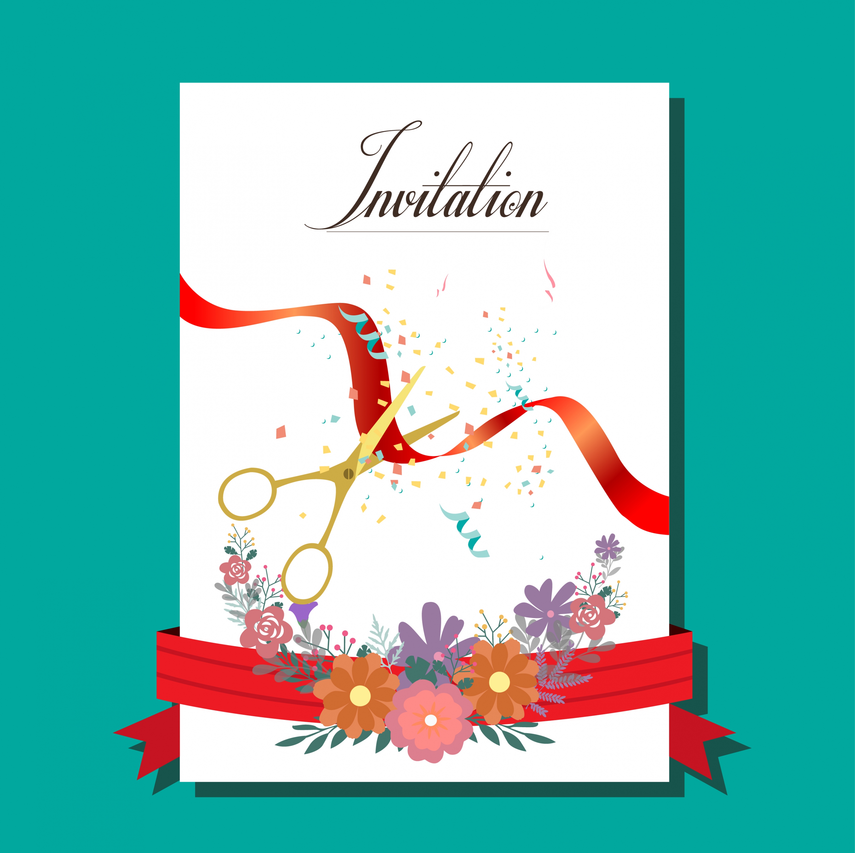 invitation card cover template flowers cutting ribbon ornament